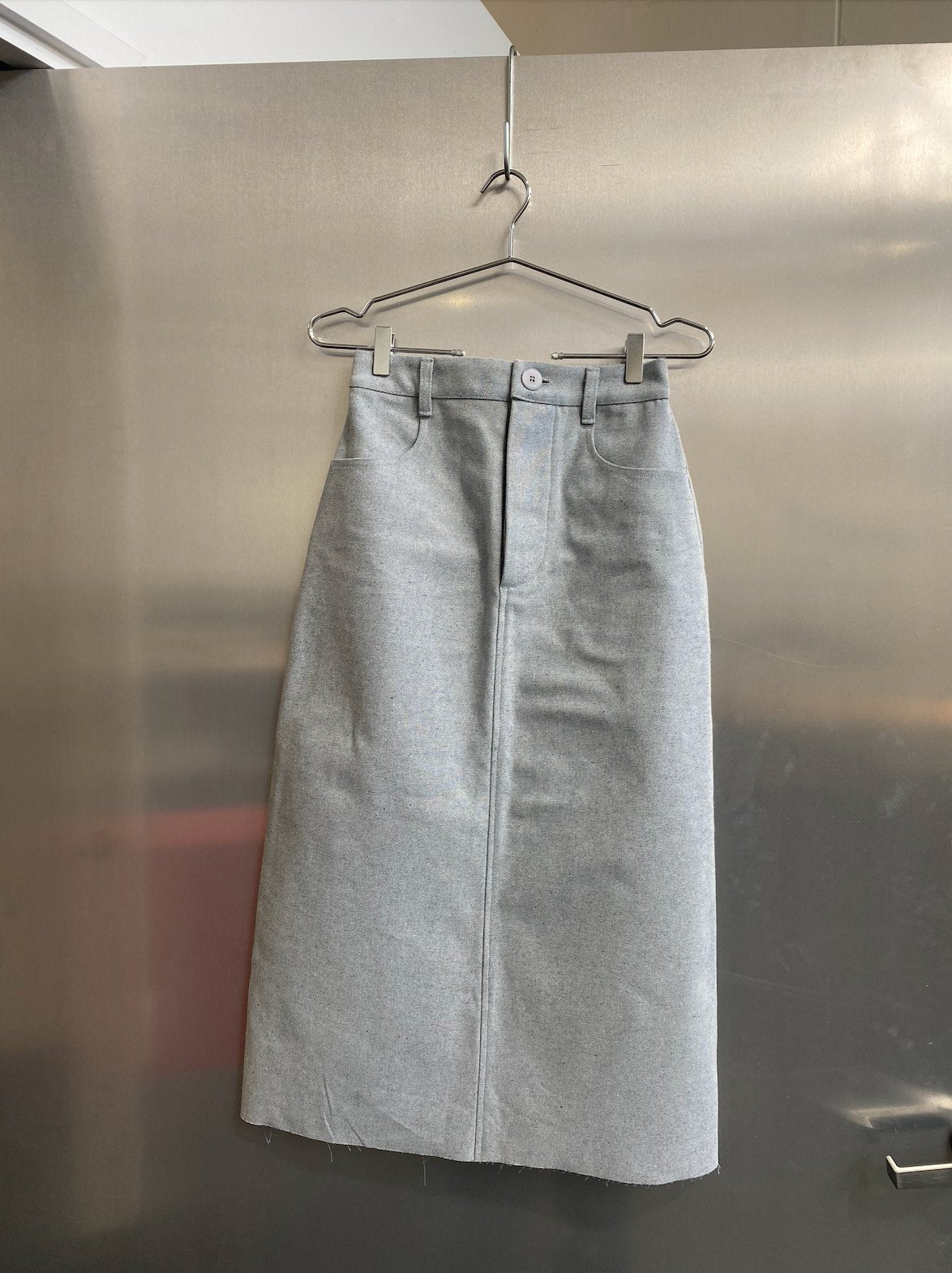A.BCH A.40 Light Indigo Denim Midi Skirt in Recycled Cotton
