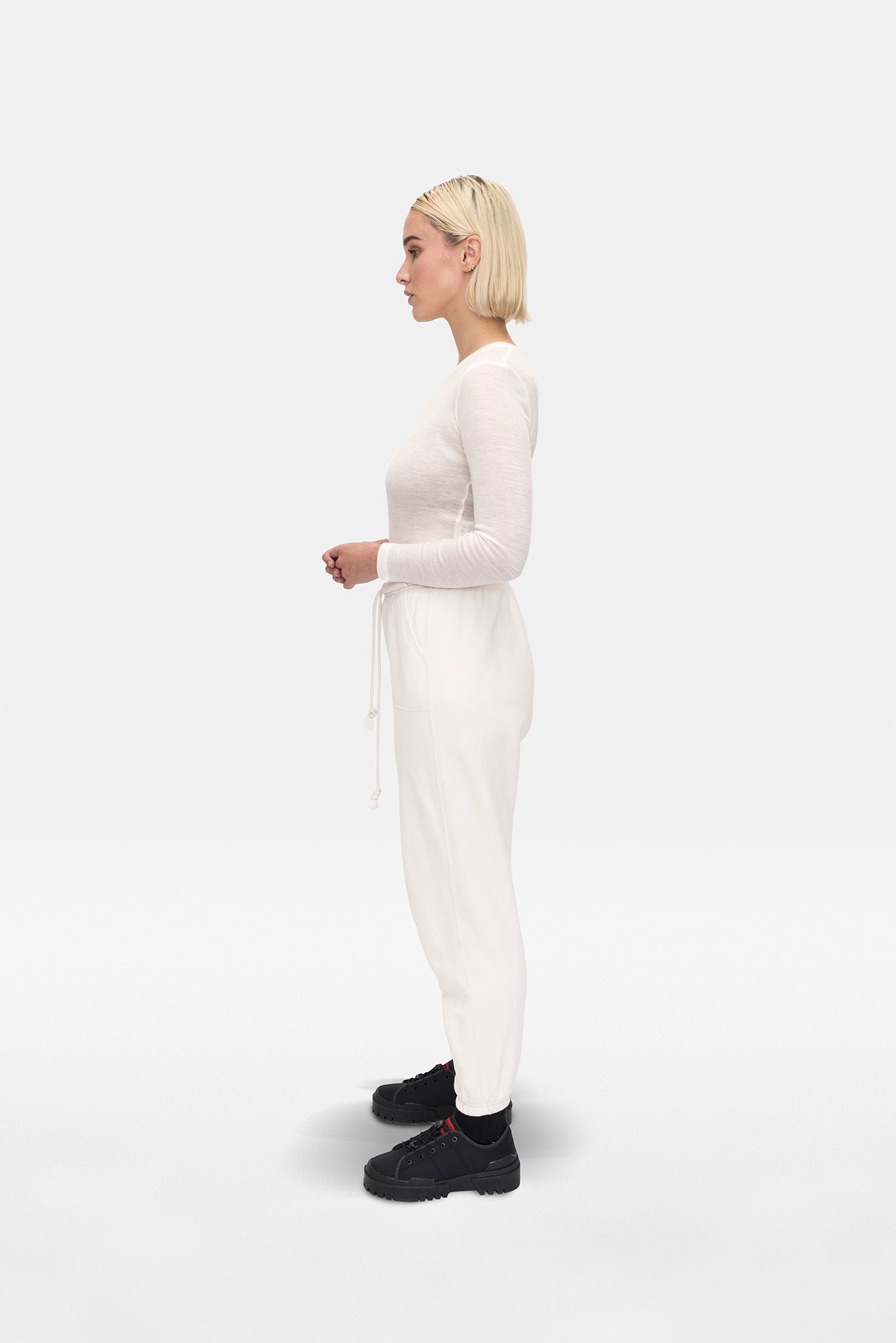 A.BCH A.34 Ivory Long Sleeve Thermal T-Shirt in Australian Merino