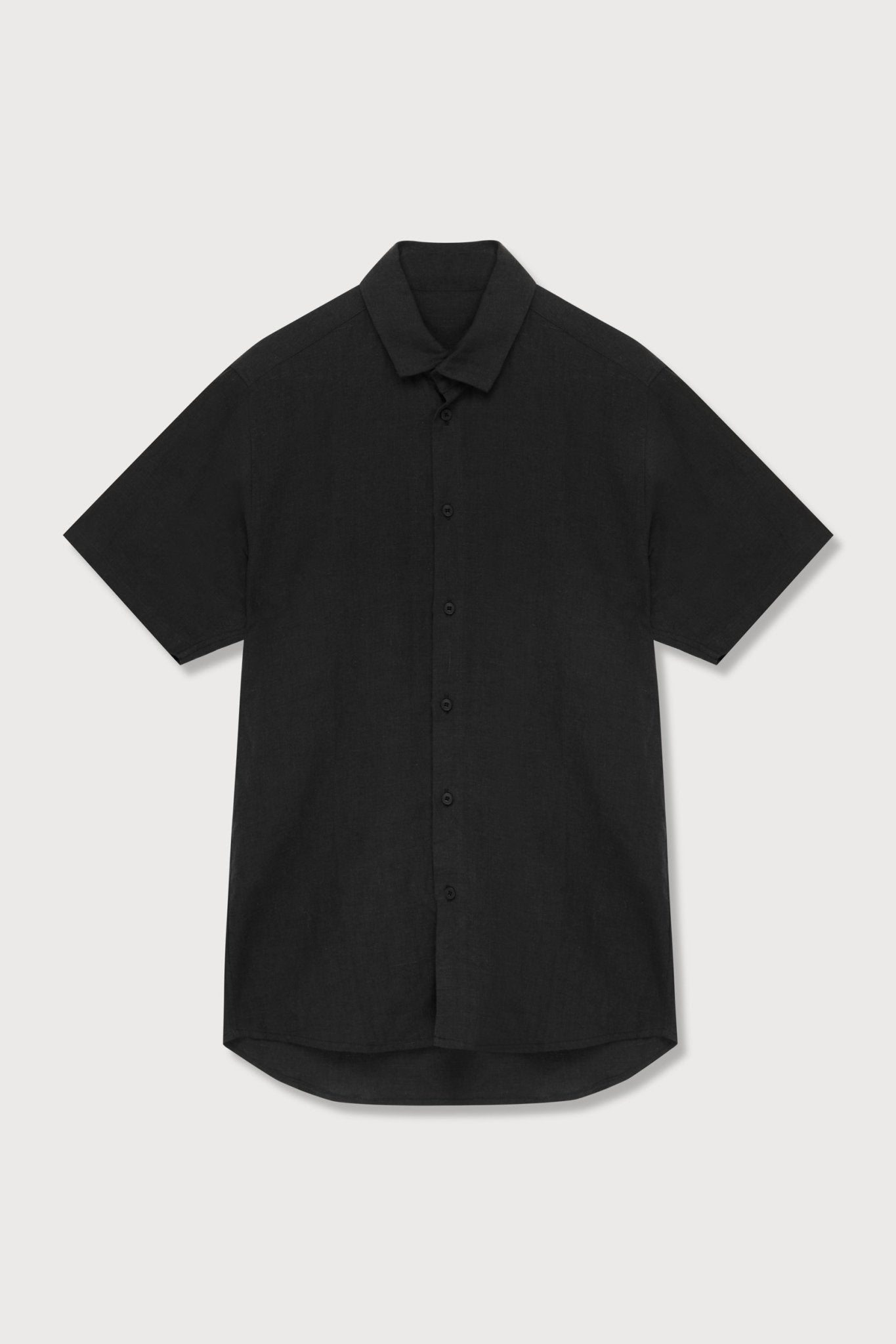 A.BCH A.04 Black Short Sleeve Button Up Shirt in Organic Linen