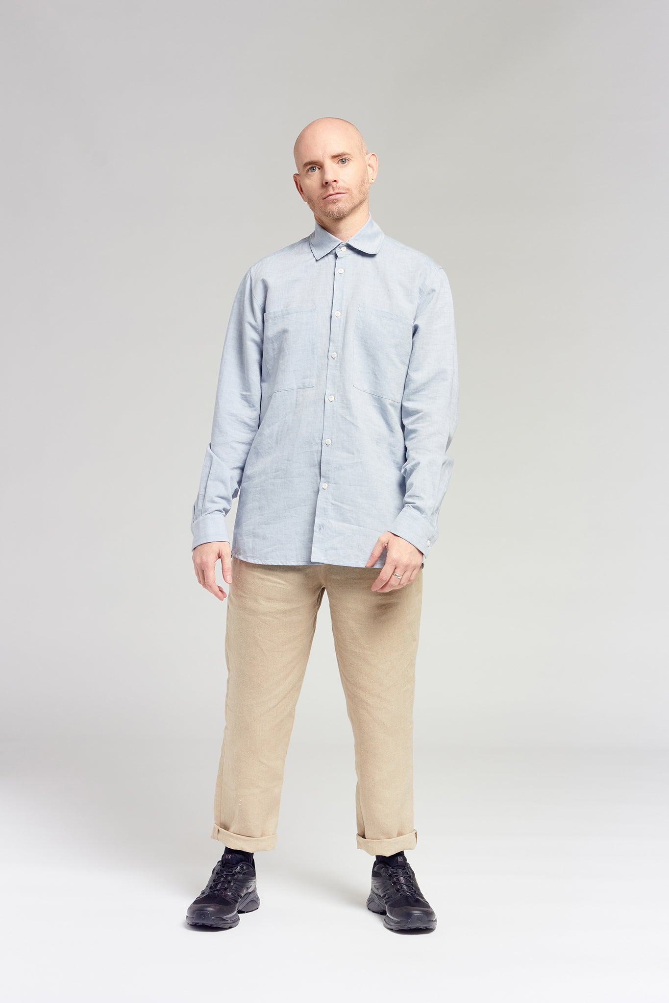 A.04 Light Indigo Long Sleeve Hemp Organic Cotton Chambray Shirt