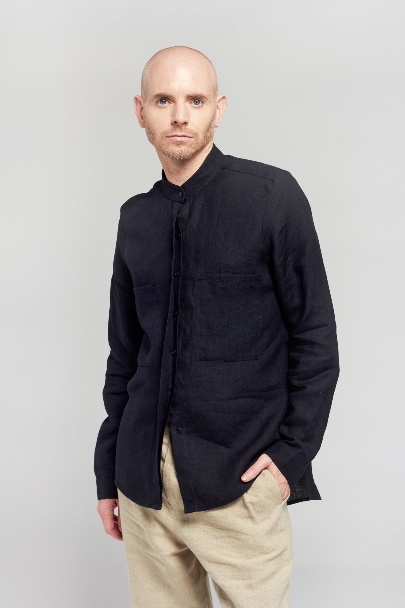 A.BCH A.05 Black Button Up Shirt in Organic Linen