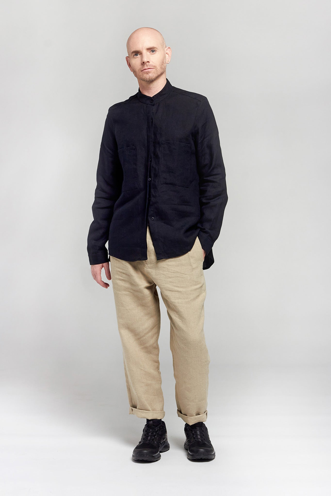 A.BCH A.05 Black Button Up Shirt in Organic Linen