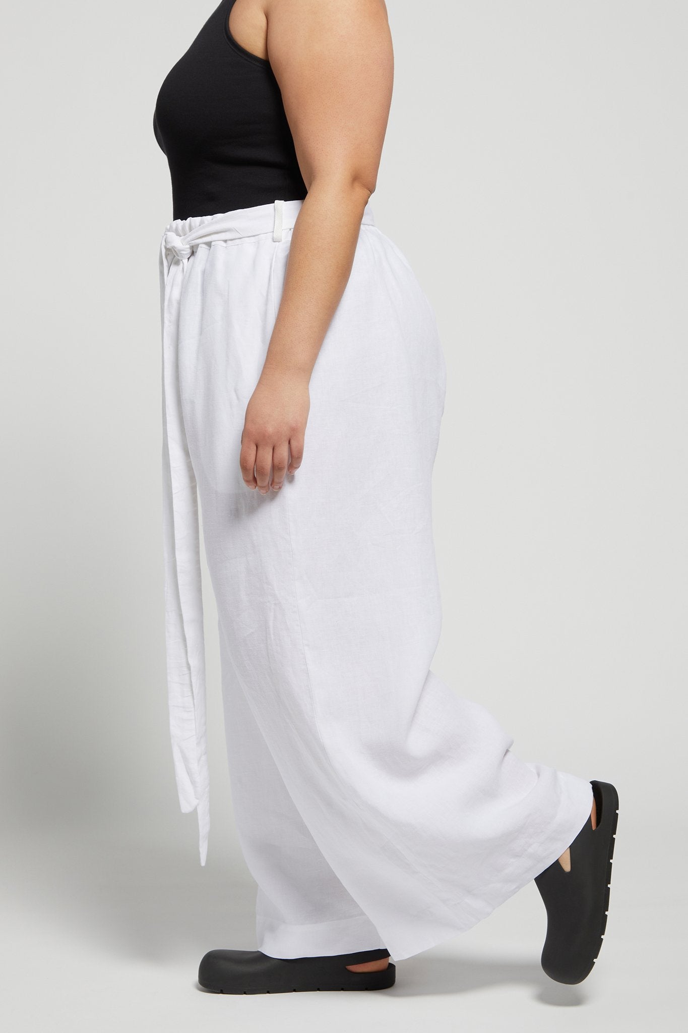 A.BCH A.10 White Palazzo Trousers in Organic Linen