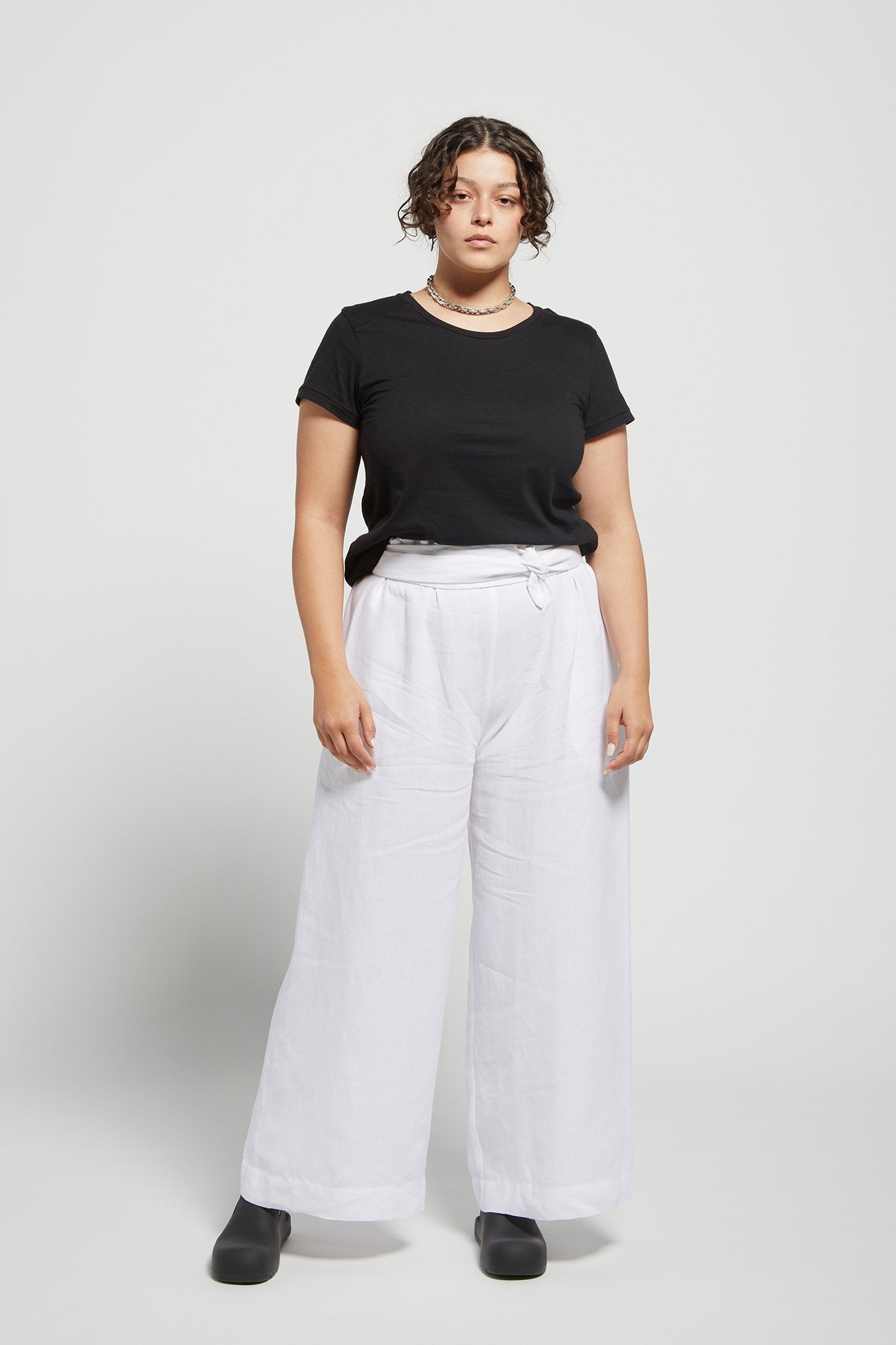A.BCH A.10 White Palazzo Trousers in Organic Linen