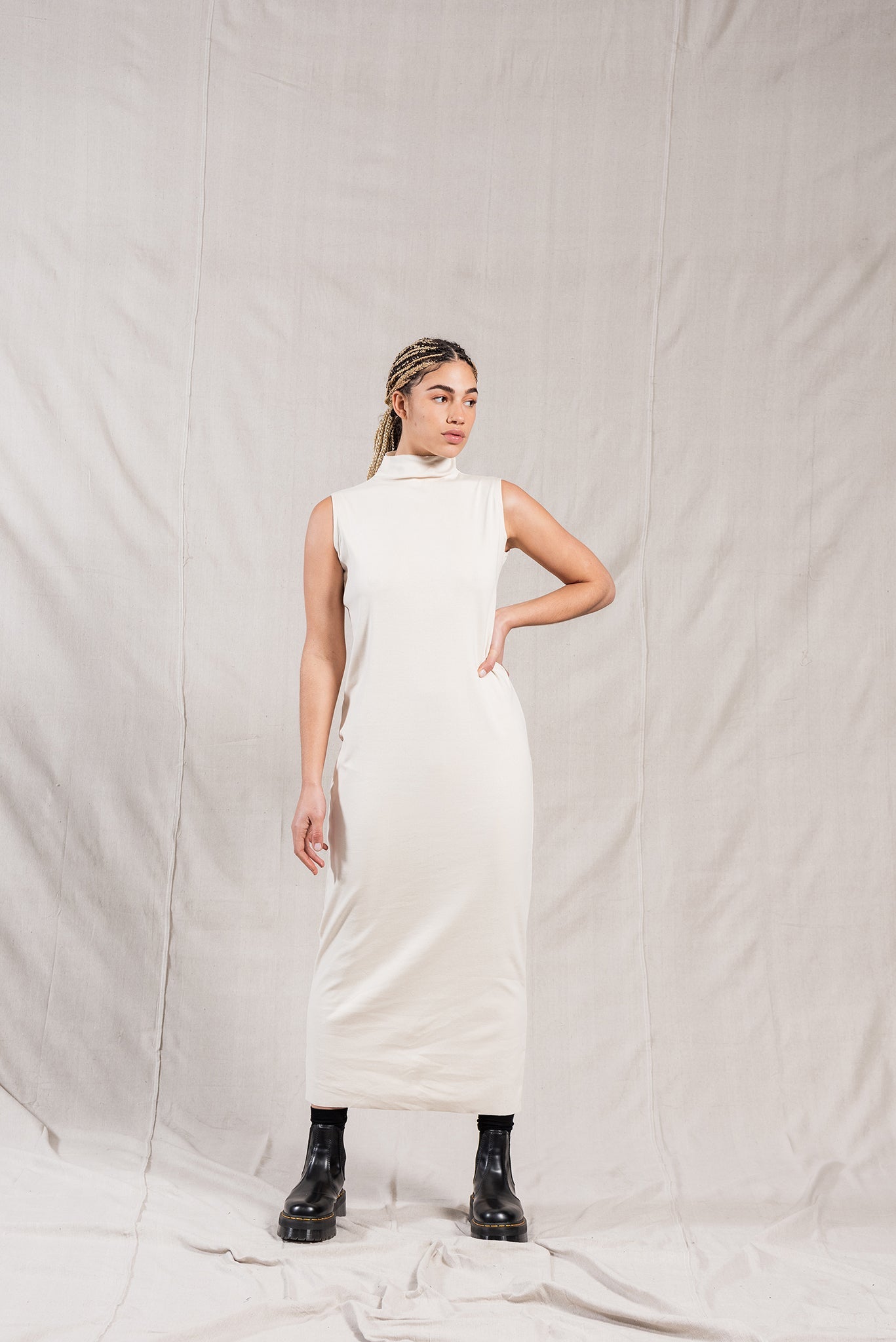A.BCH A.14 Undyed Sleeveless Skivvy Dress in Organic Cotton Rib