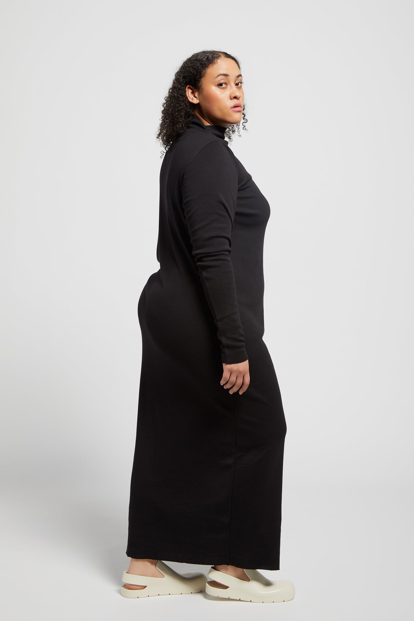 A.BCH A.14 Black Long Sleeve Skivvy Dress in Organic Cotton Rib