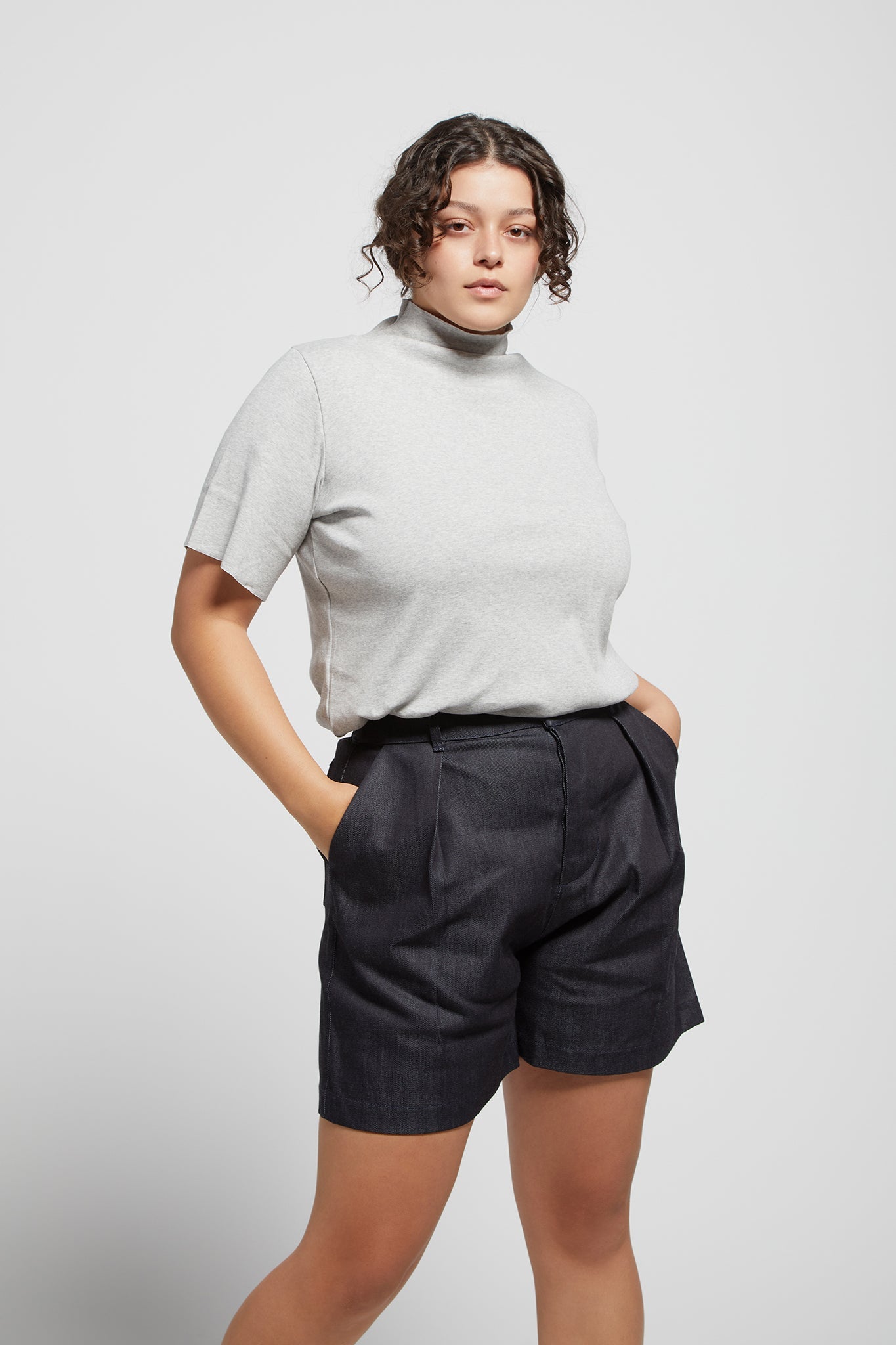 A.BCH A.14 Grey Marle Short Sleeve Skivvy in Organic Cotton