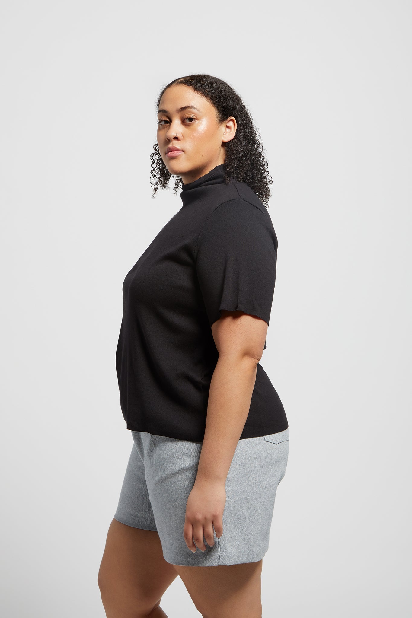 A.BCH A.14 Black Short Sleeve Skivvy in Organic Cotton