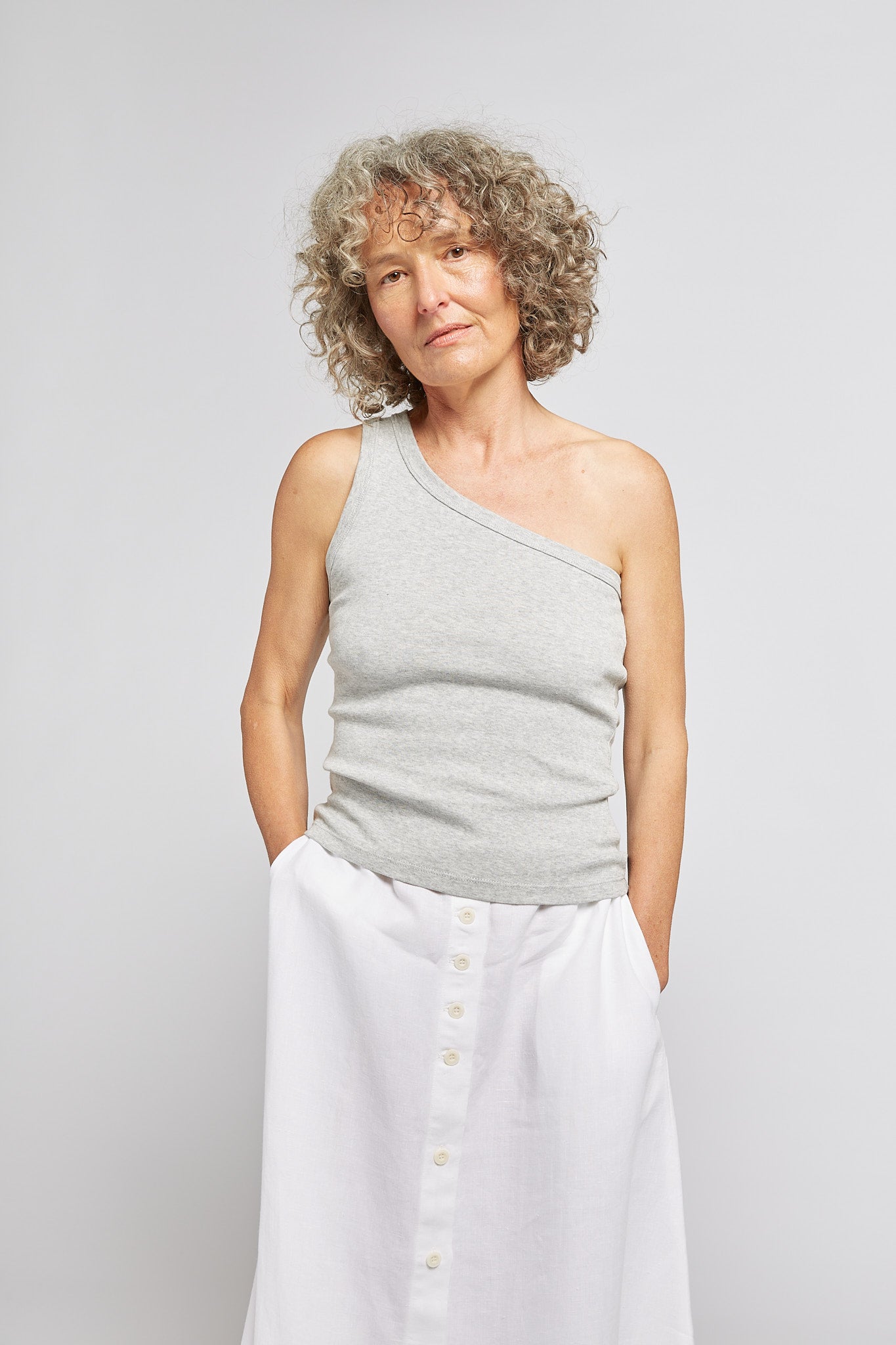 A.BCH A.20 White Linen Button Up Skirt in Organic Linen