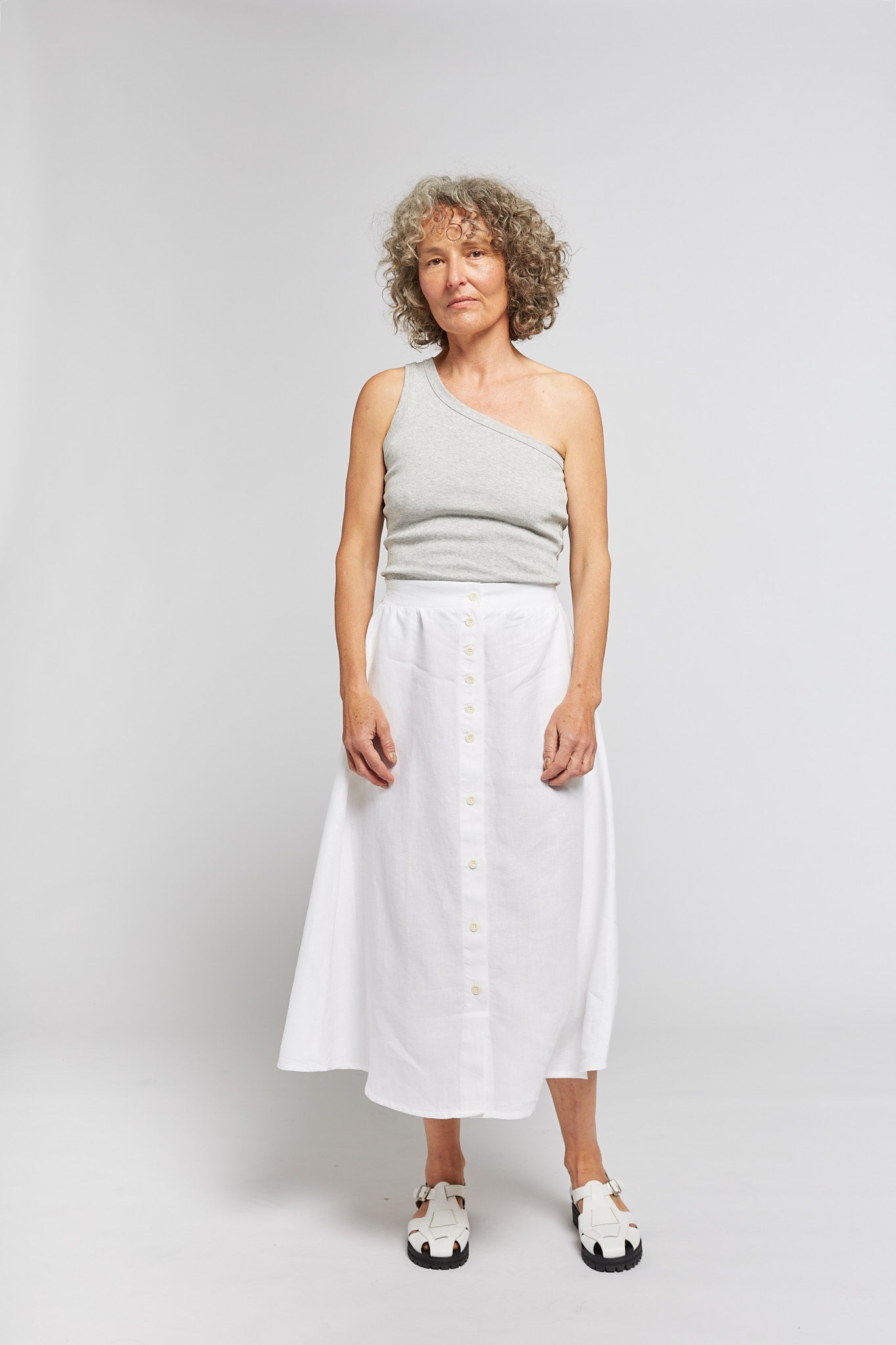 A.BCH A.20 White Linen Button Up Skirt in Organic Linen