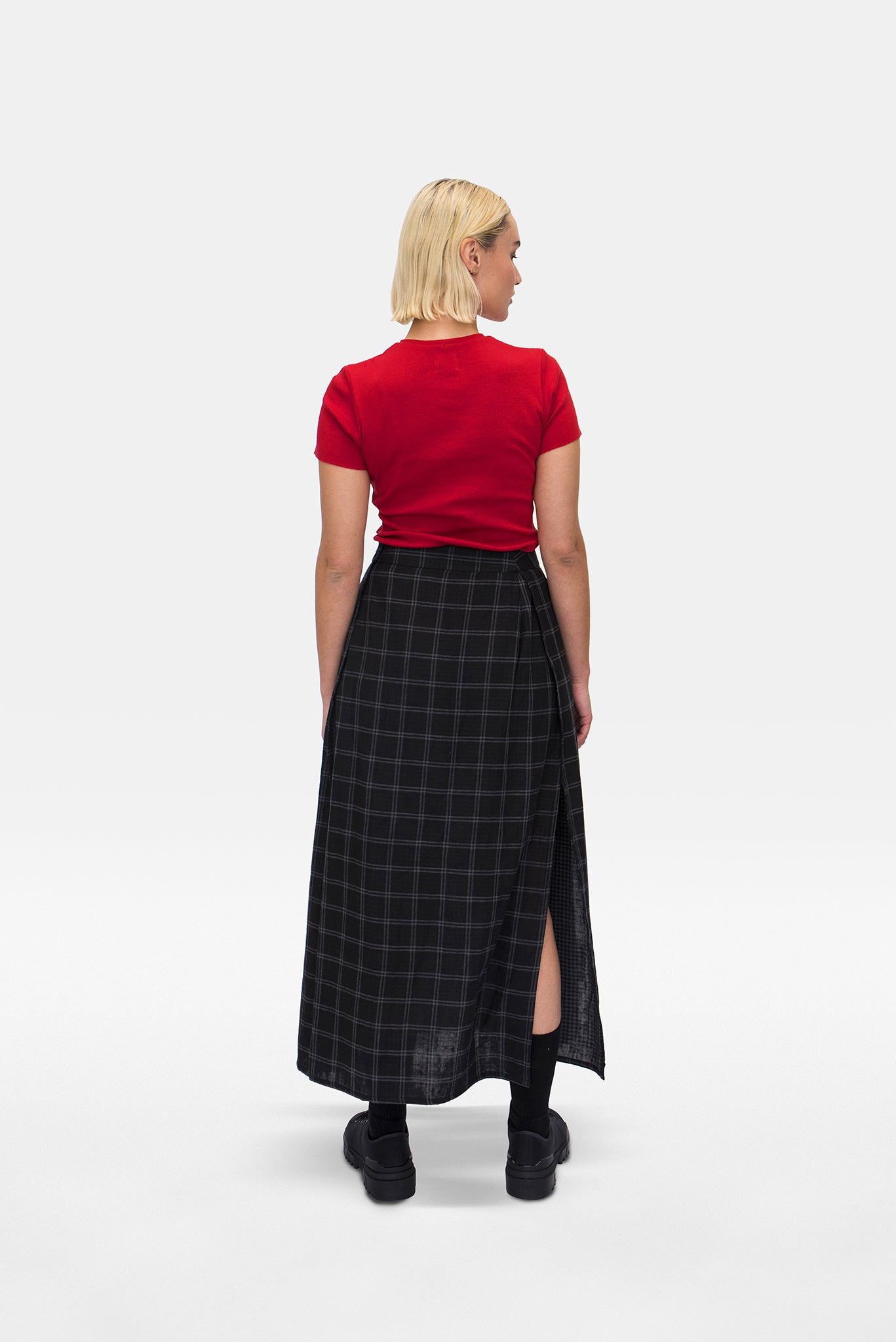 A.BCH A.25 Grey/Black Plaid Bolt Skirt in Organic Cotton