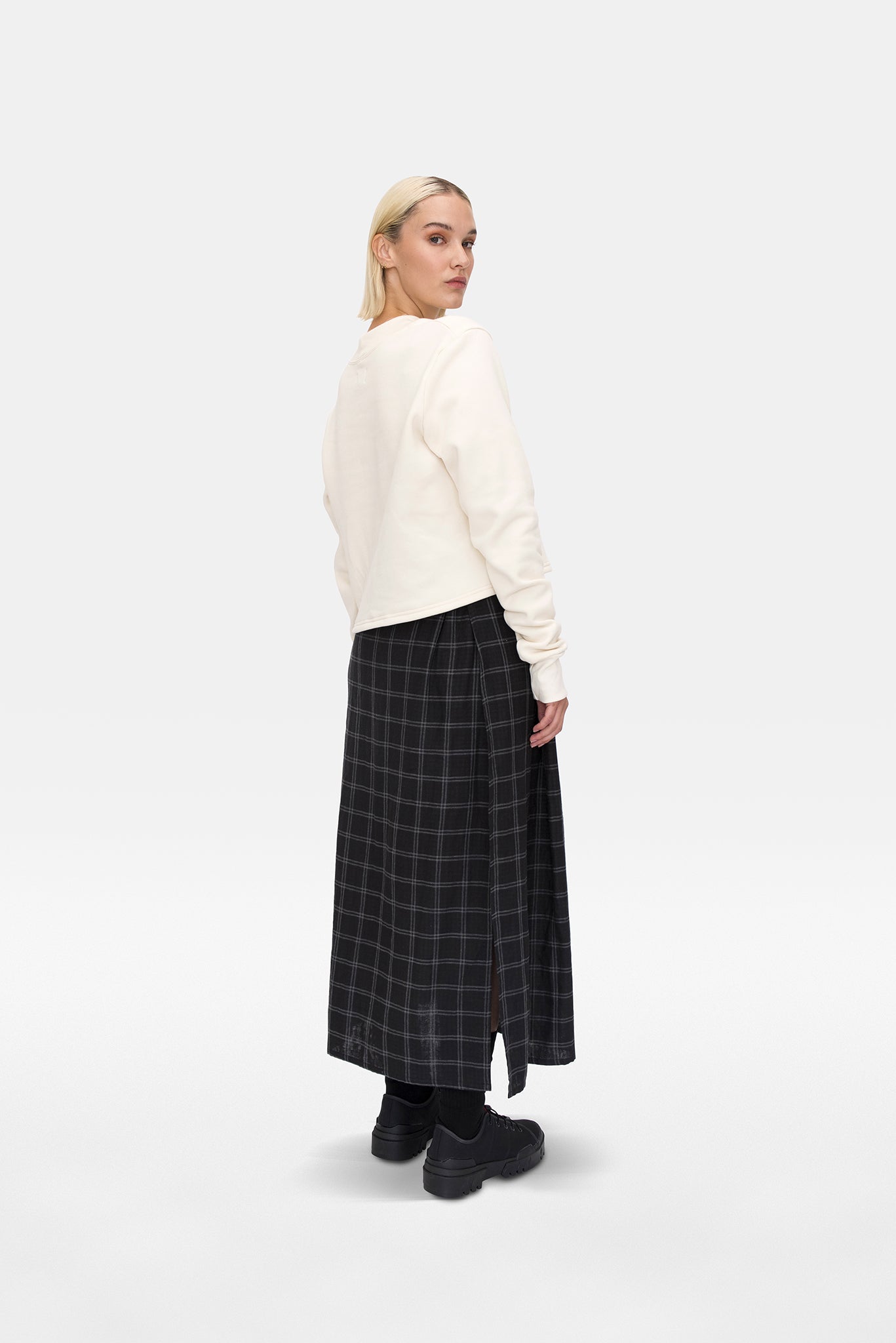 A.BCH A.25 Grey/Black Plaid Bolt Skirt in Organic Cotton
