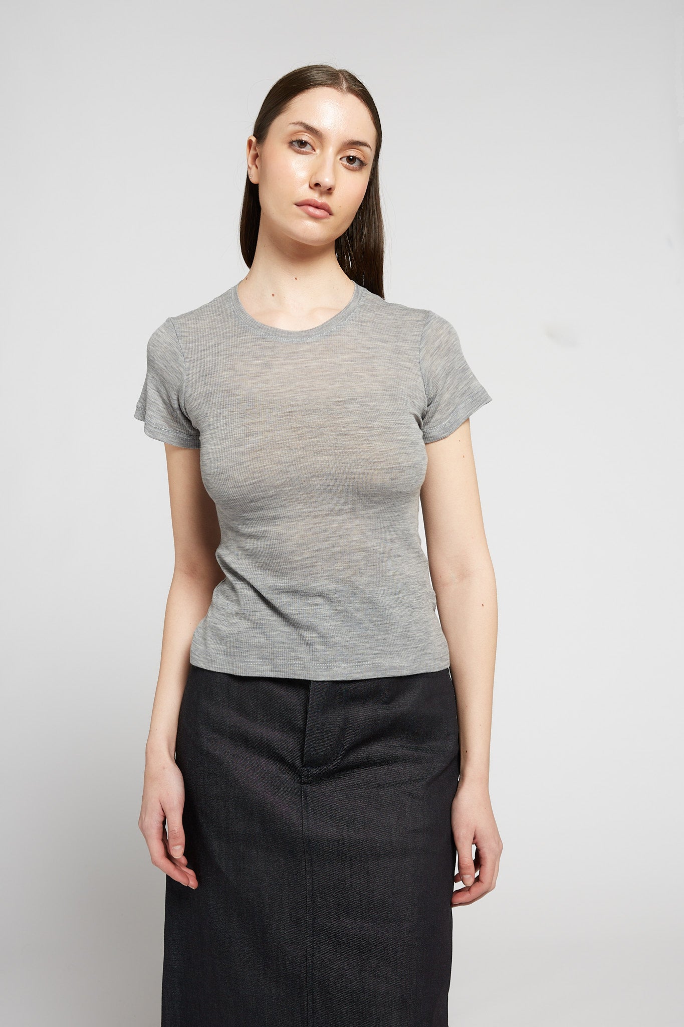 A.BCH A.34 Grey Marle Short Sleeve Thermal in Merino Wool