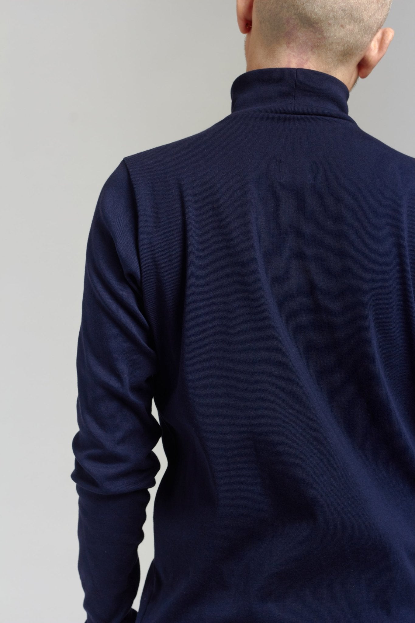 A.BCH A.36 Navy Mock Neck Skivvy in Organic Cotton
