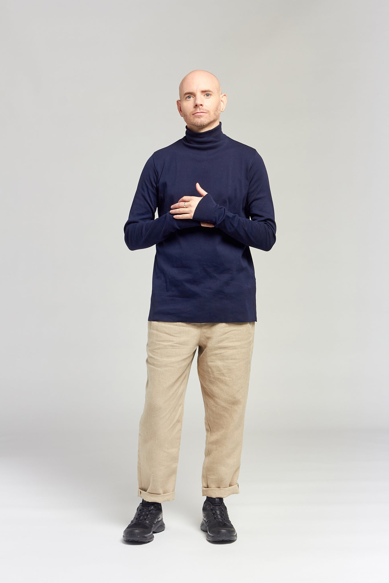 A.BCH A.36 Navy Mock Neck Skivvy in Organic Cotton Rib