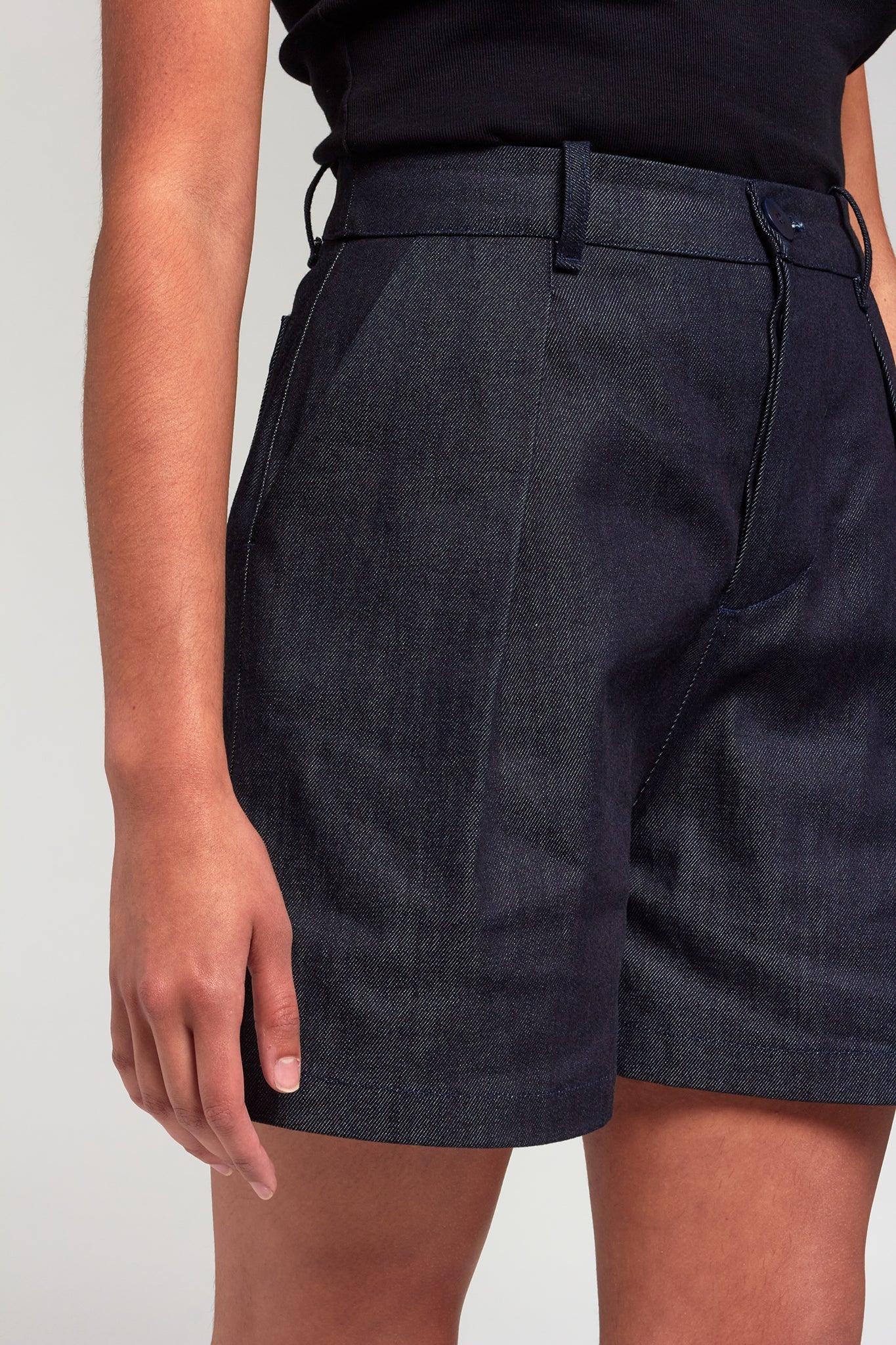 A.BCH A.39 Dark Indigo Raw Denim Tailored Shorts in Organic Cotton 