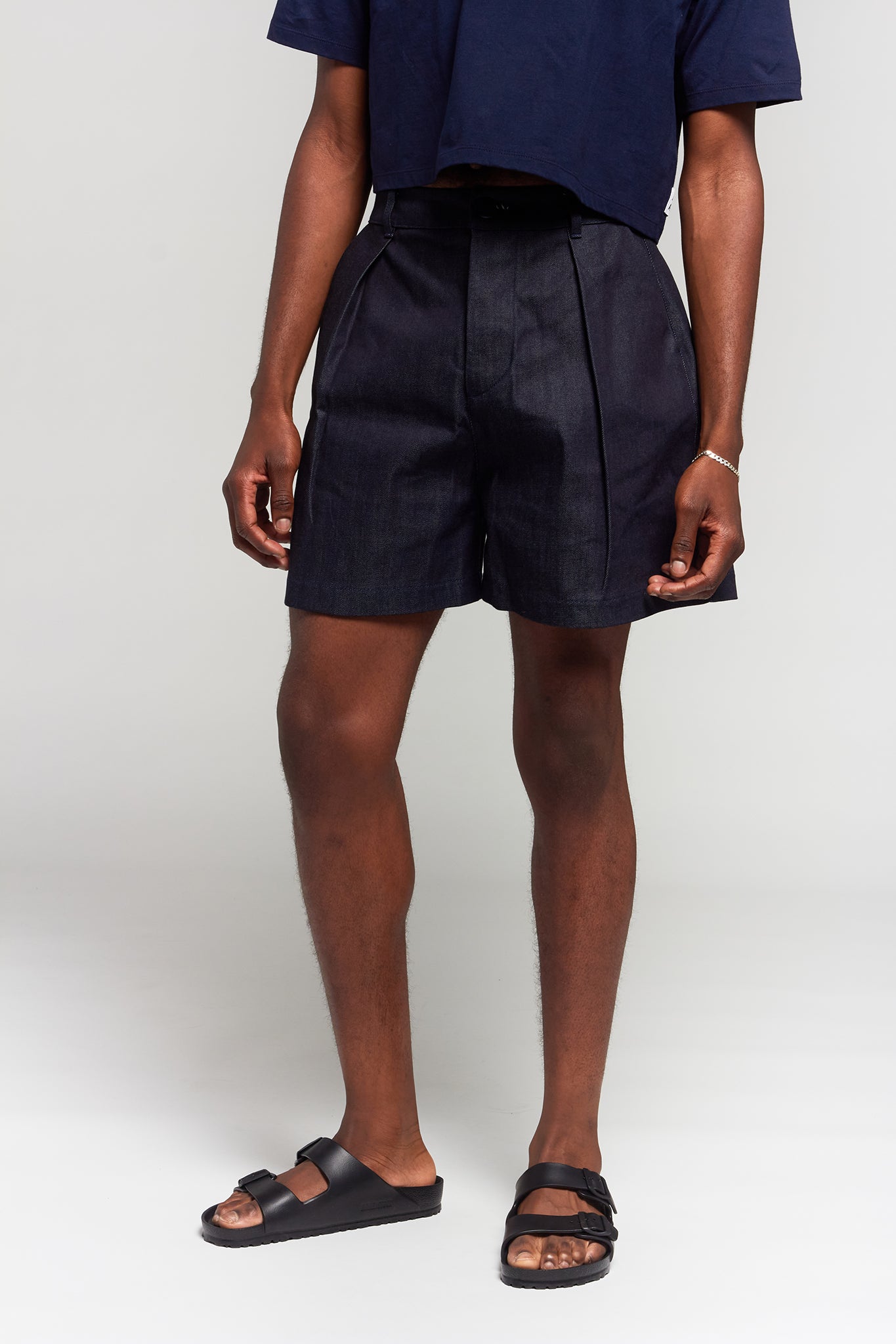 A.BCH A.39 Dark Indigo Raw Denim Tailored Shorts in Organic Cotton