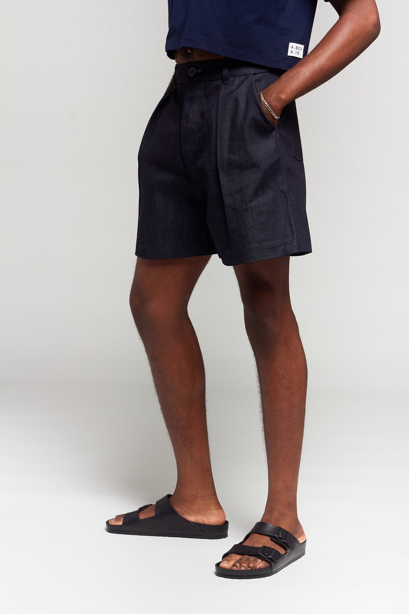 A.BCH A.39 Dark Indigo Raw Denim Tailored Shorts in Organic Cotton