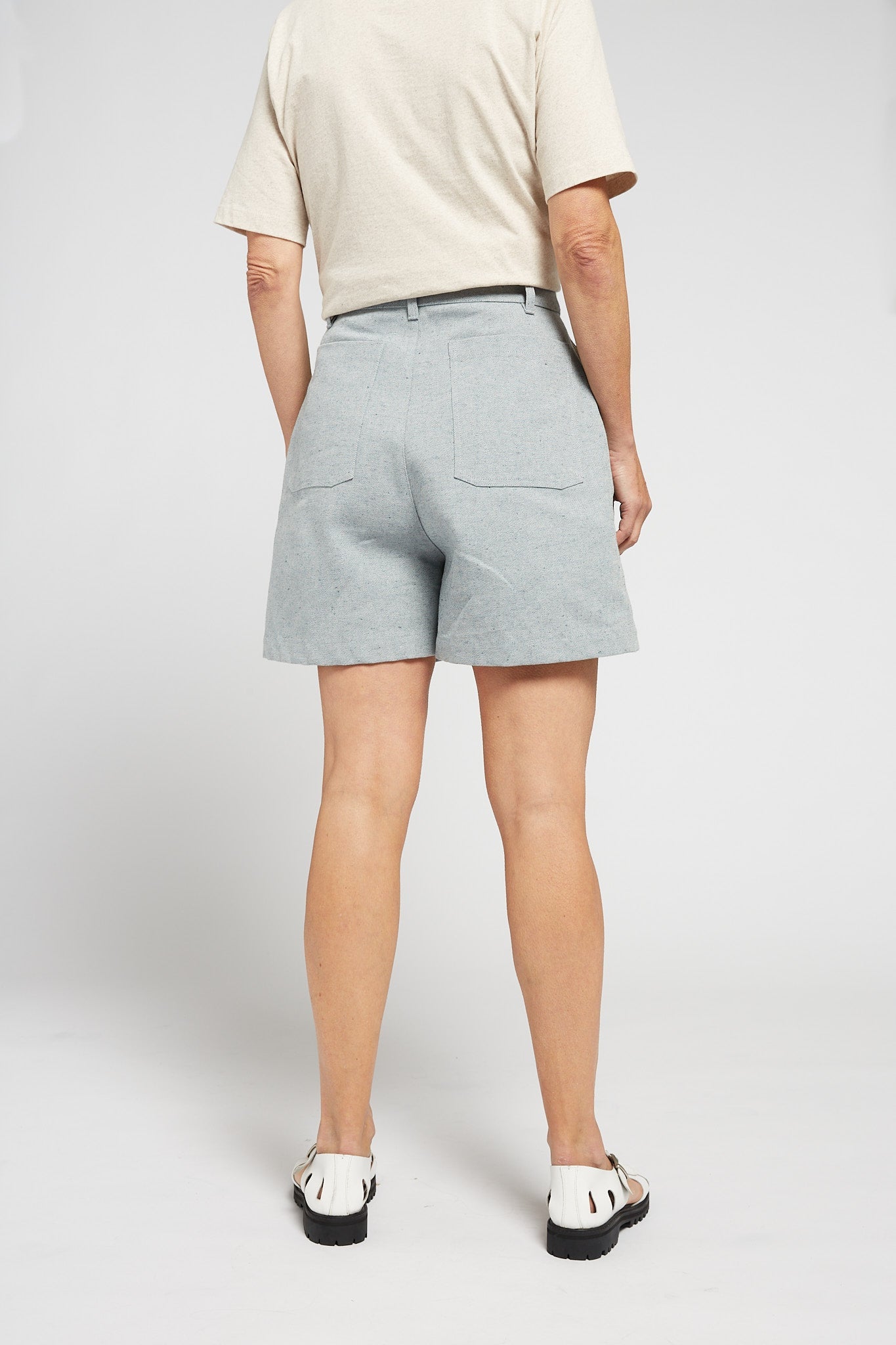 A.BCH A.39 Recycled Denim Tailored Shorts in Light Indigo