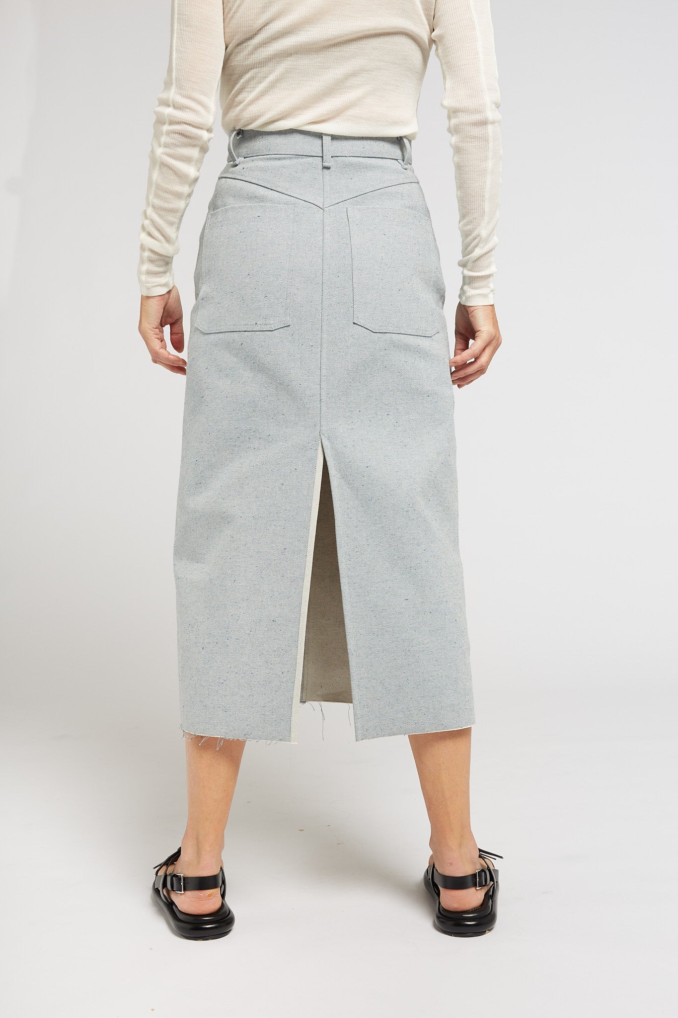 A.BCH A.40 Light Indigo Denim Midi Skirt in Recycled Cotton