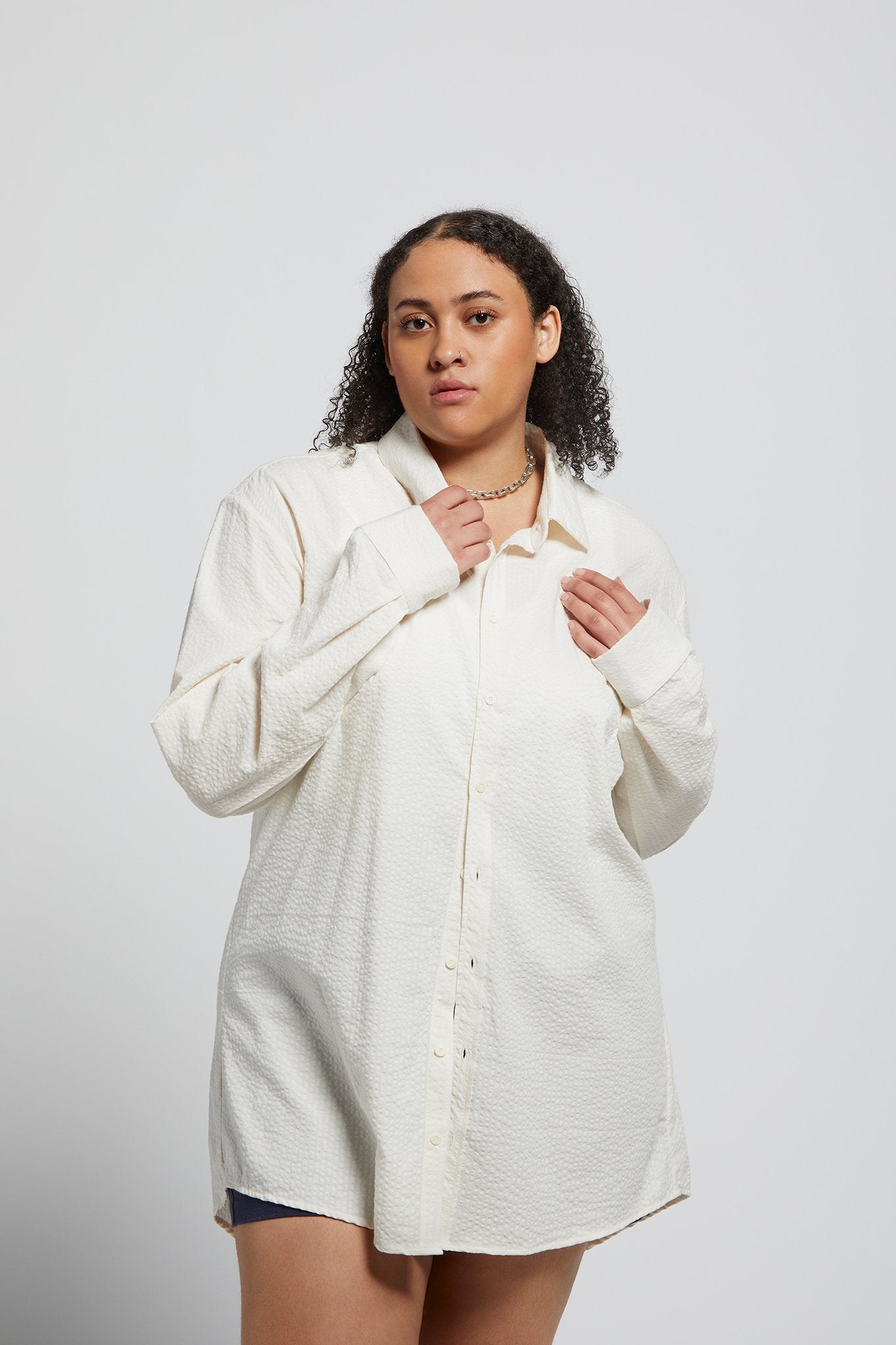A.BCH A.42 Undyed Oversize Shirt in Organic Cotton Seersucker