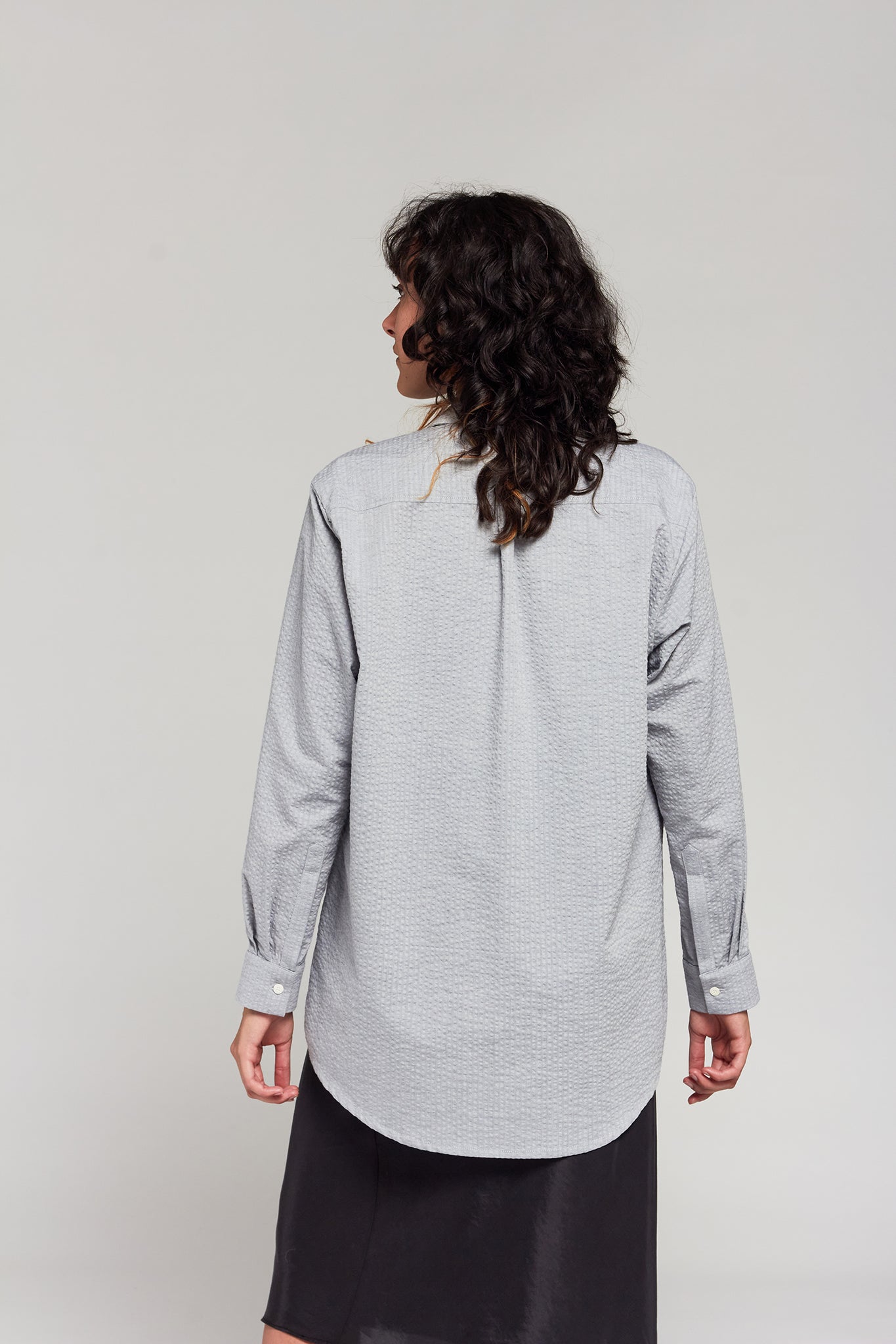 A.BCH A.42 Grey Marle Oversized Shirt in Organic Cotton Seersucker