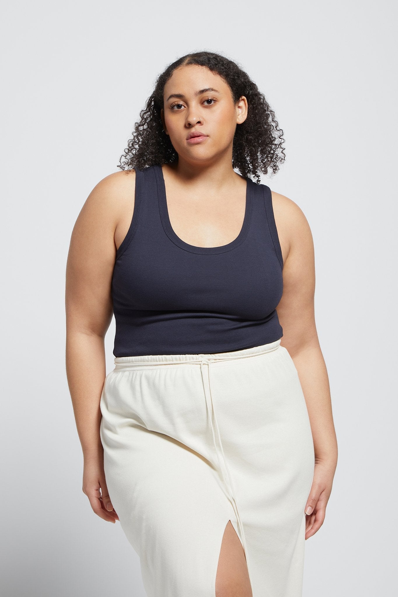 A.BCH A.44 Navy Scoop Neck Rib Tank in Organic Cotton