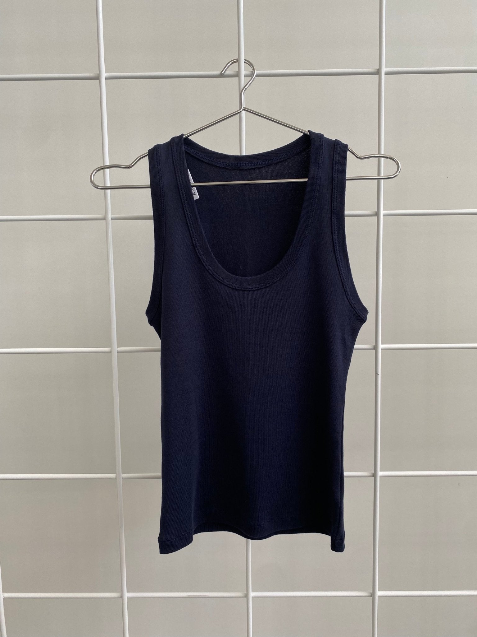 A.BCH A.44 Navy Scoop Neck Rib Tank in Organic Cotton
