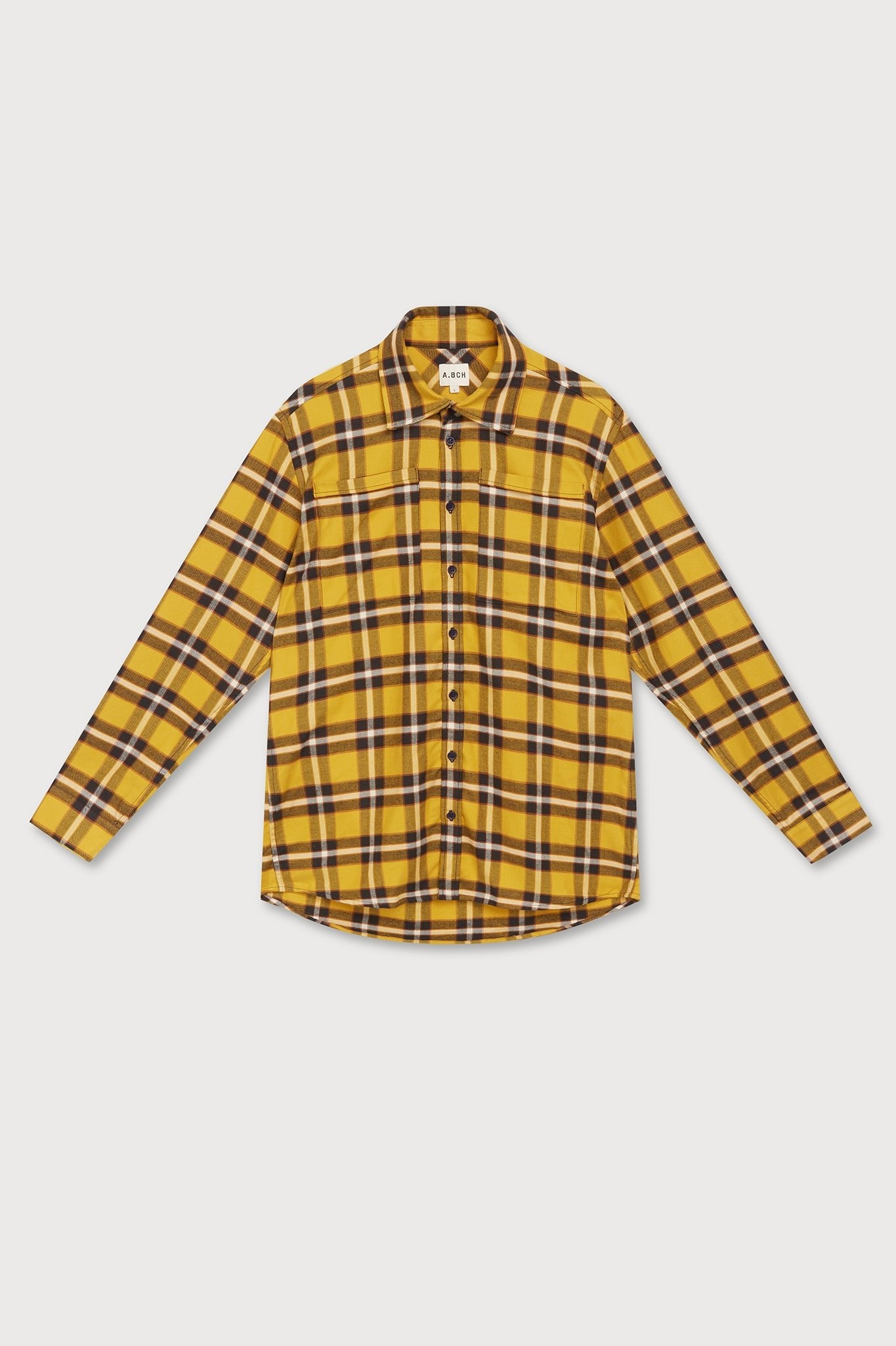 A.BCH A.46 Navy Marigold Plaid Fine Flannel Shirt in Japanese Organic Cotton