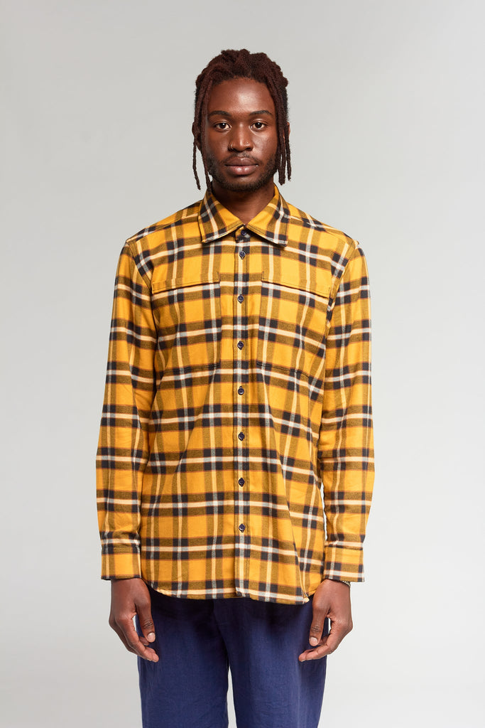 A.46 Organic Cotton Flannel Shirt in Marigold Plaid | A.BCH