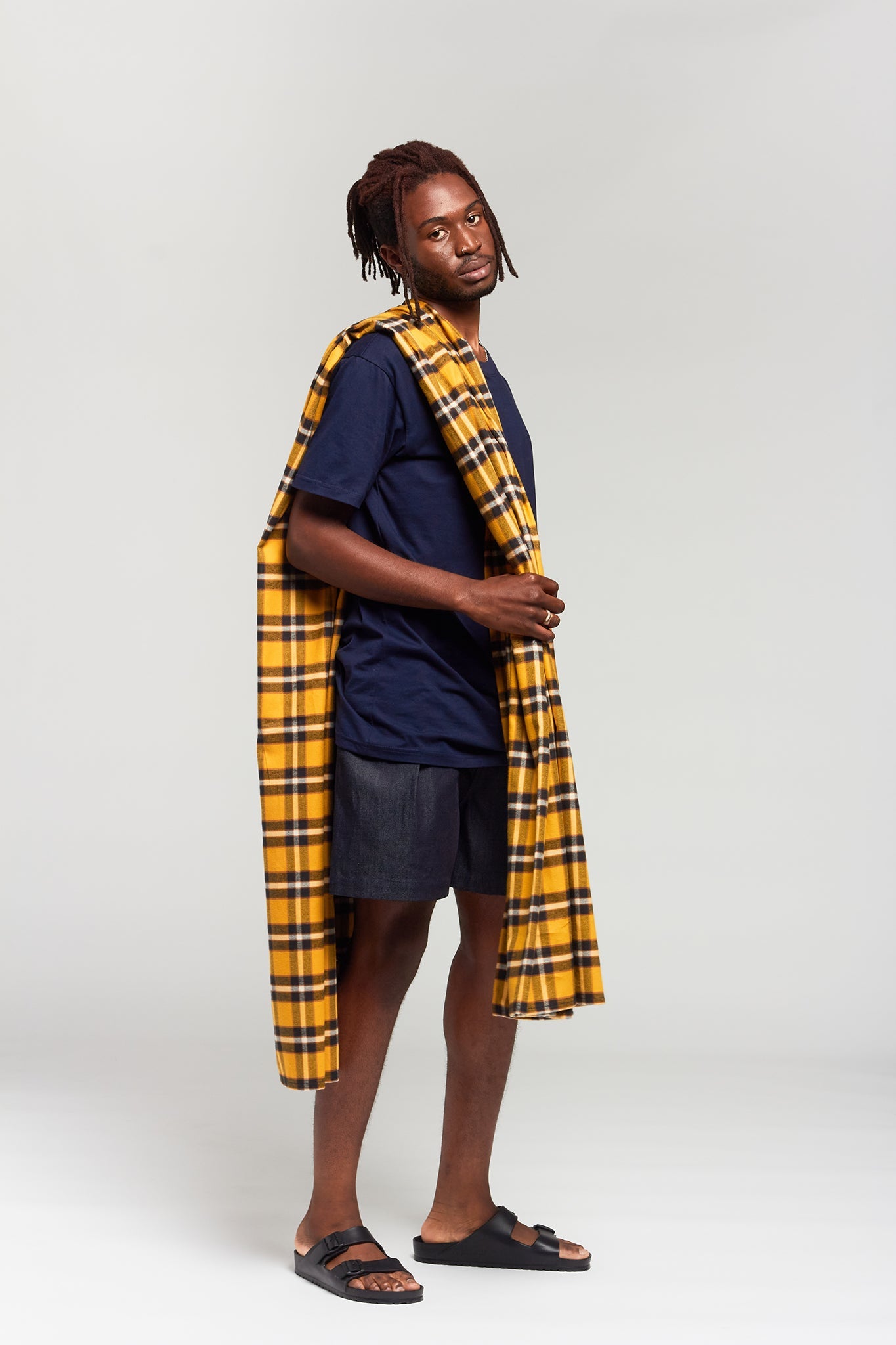 A.BCH A.47 Navy Marigold Plaid Fine Flannel Scarf in Japanese Organic Cotton