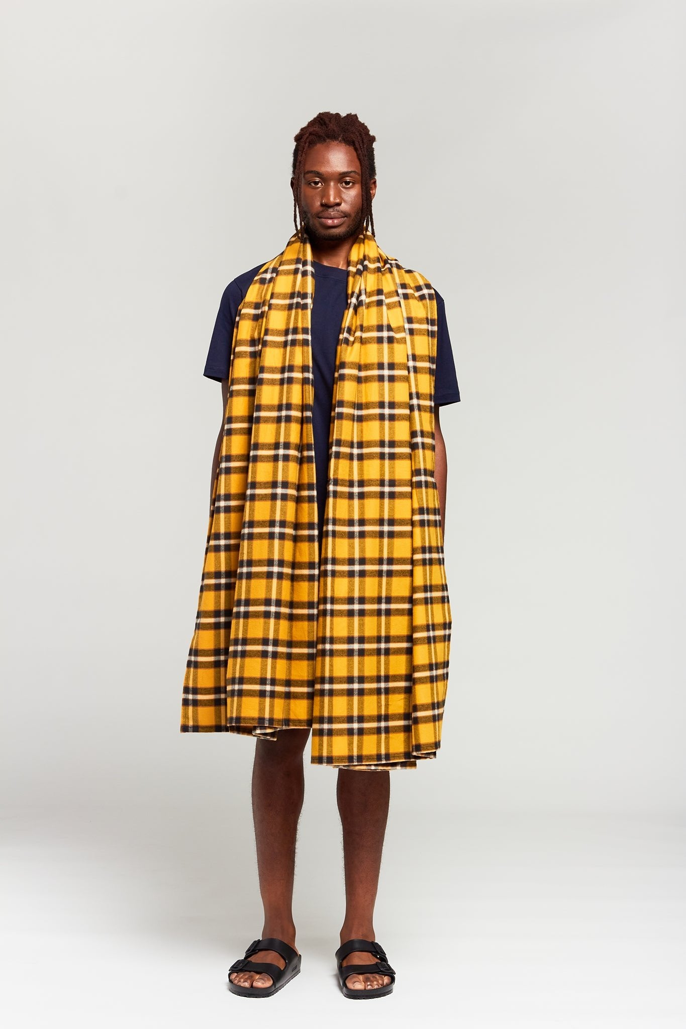 A.BCH A.47 Navy Marigold Plaid Fine Flannel Scarf in Japanese Organic Cotton