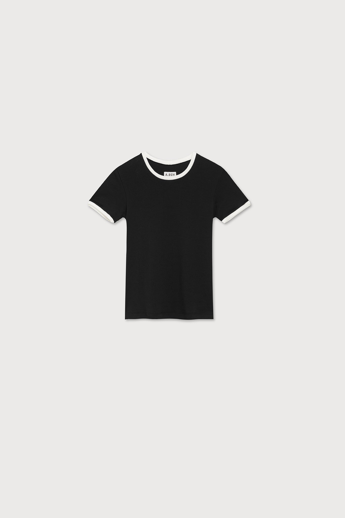 A.BCH A.48 Black Contrast Rib T-Shirt in Organic Cotton