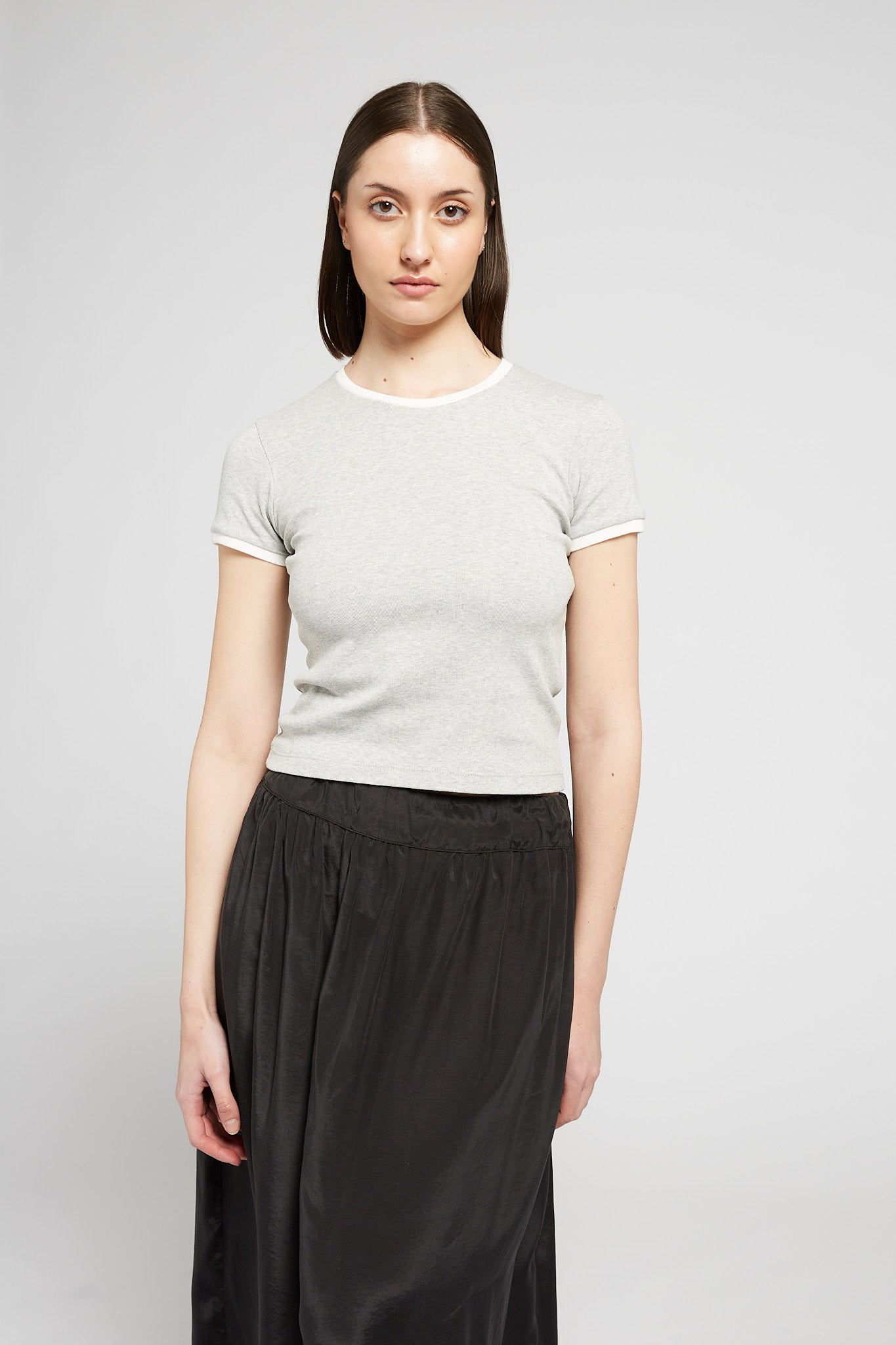 A.BCH A.48 Grey Marle Contrast Rib T-Shirt in Organic Cotton