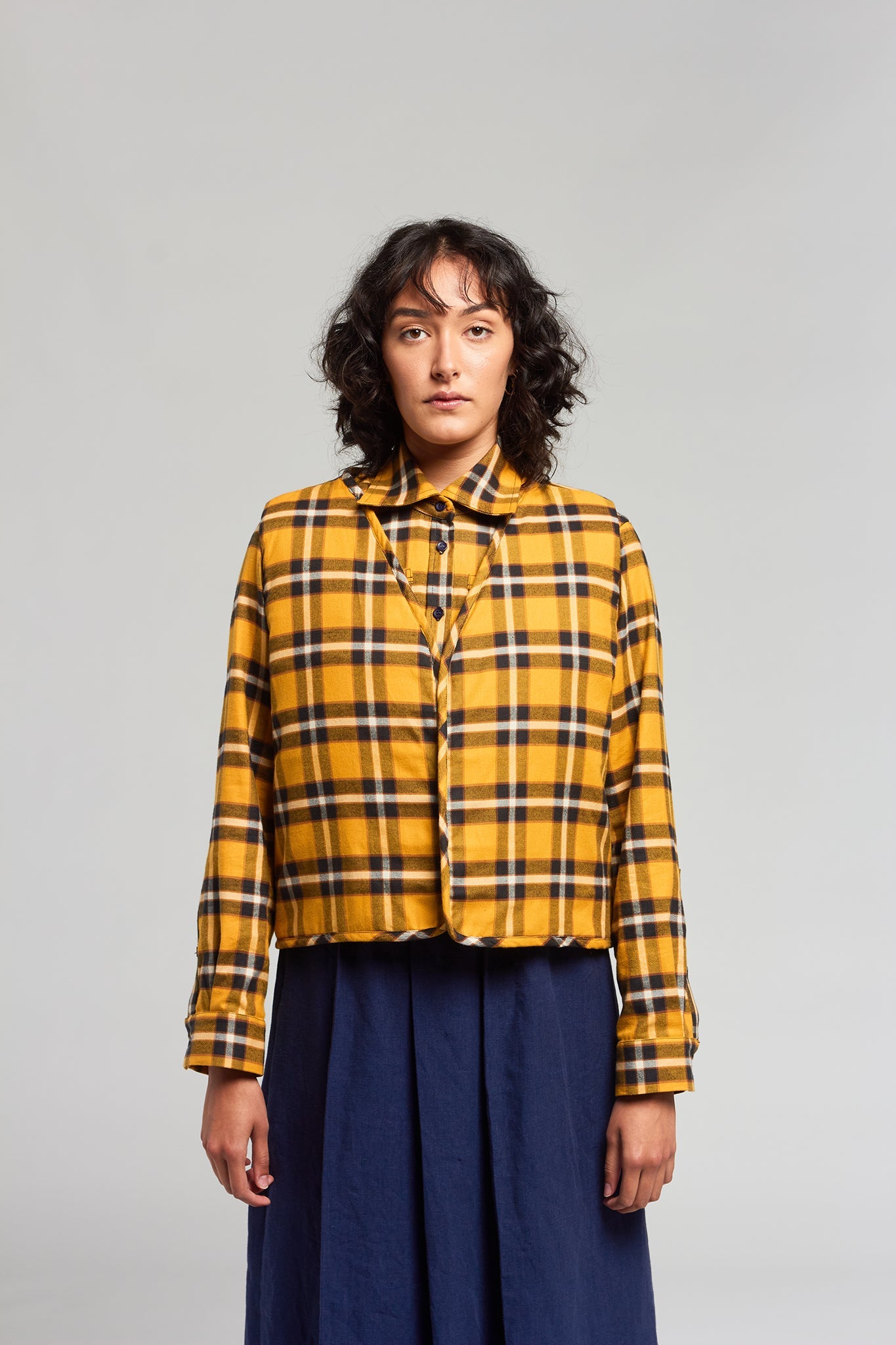 A.RQV in Navy Marigold Plaid in Organic Cotton