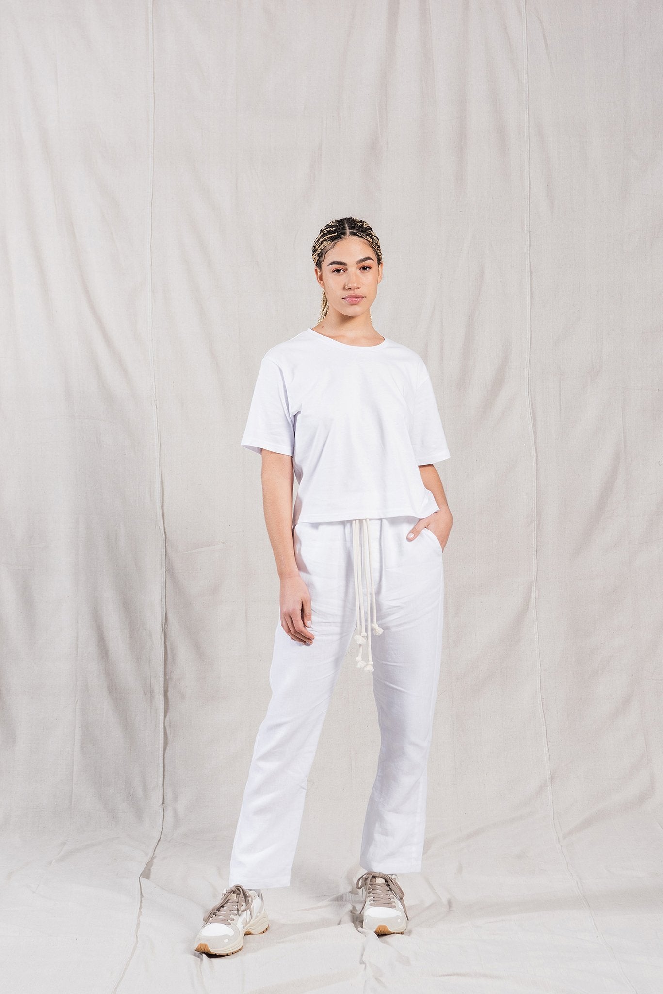 A.BCH A.01 White Longline Crop T-Shirt in Organic Cotton
