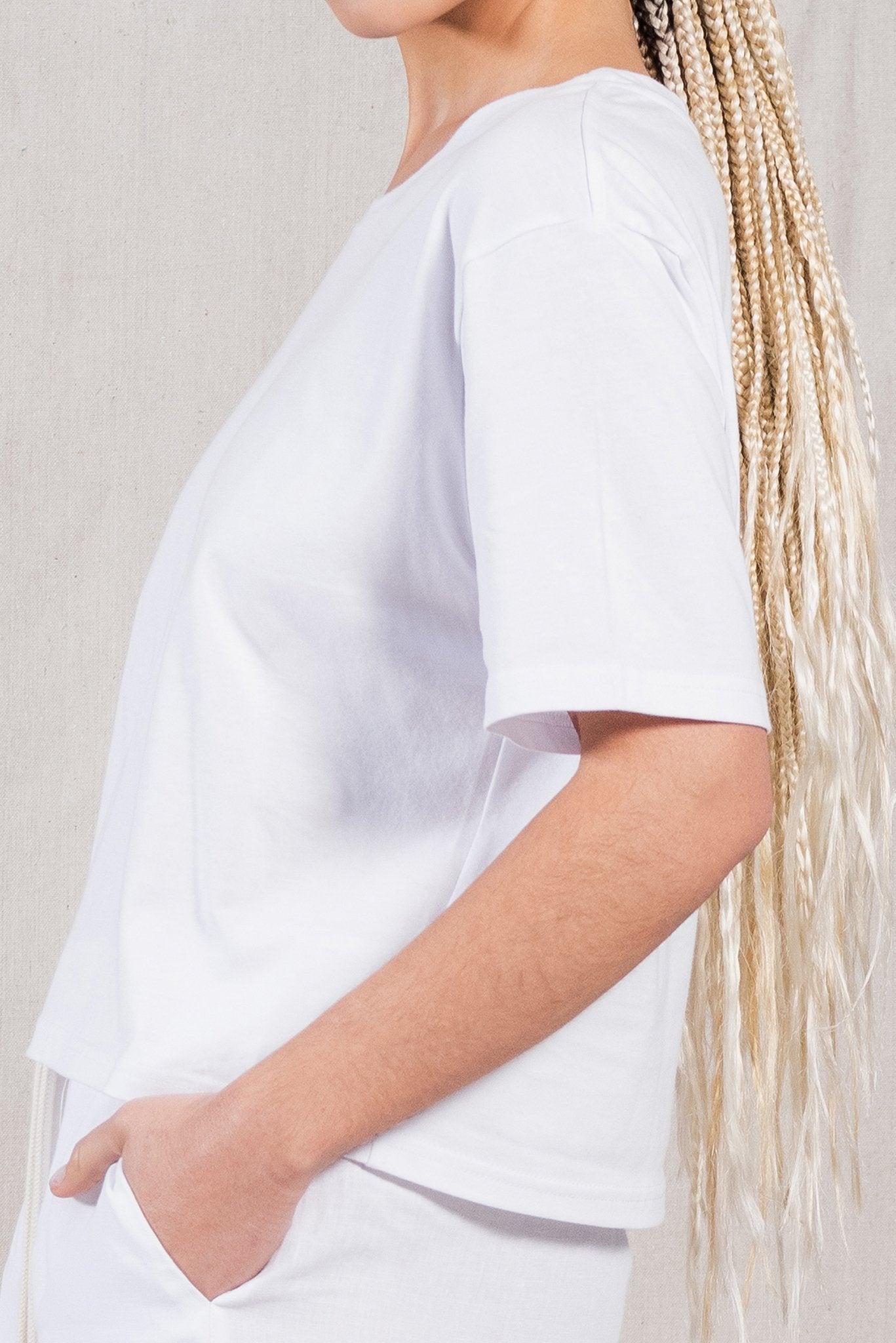 A.BCH A.01 White Longline Crop T-Shirt in Organic Cotton