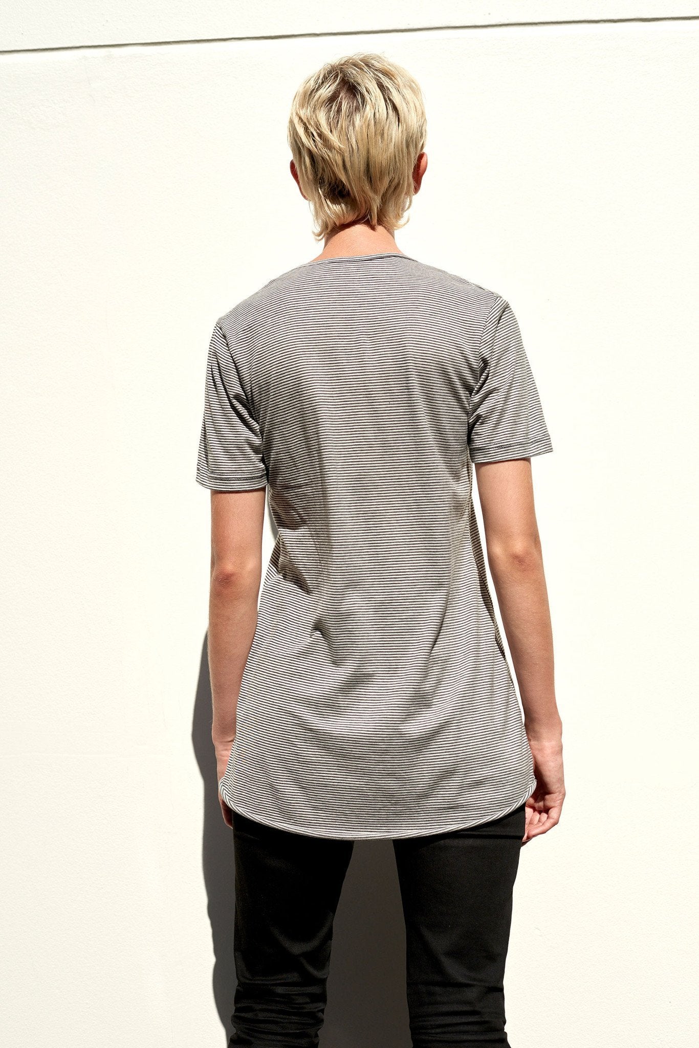 A.BCH A.03 Charcoal Stripe Fine T-Shirt in Organic Cotton
