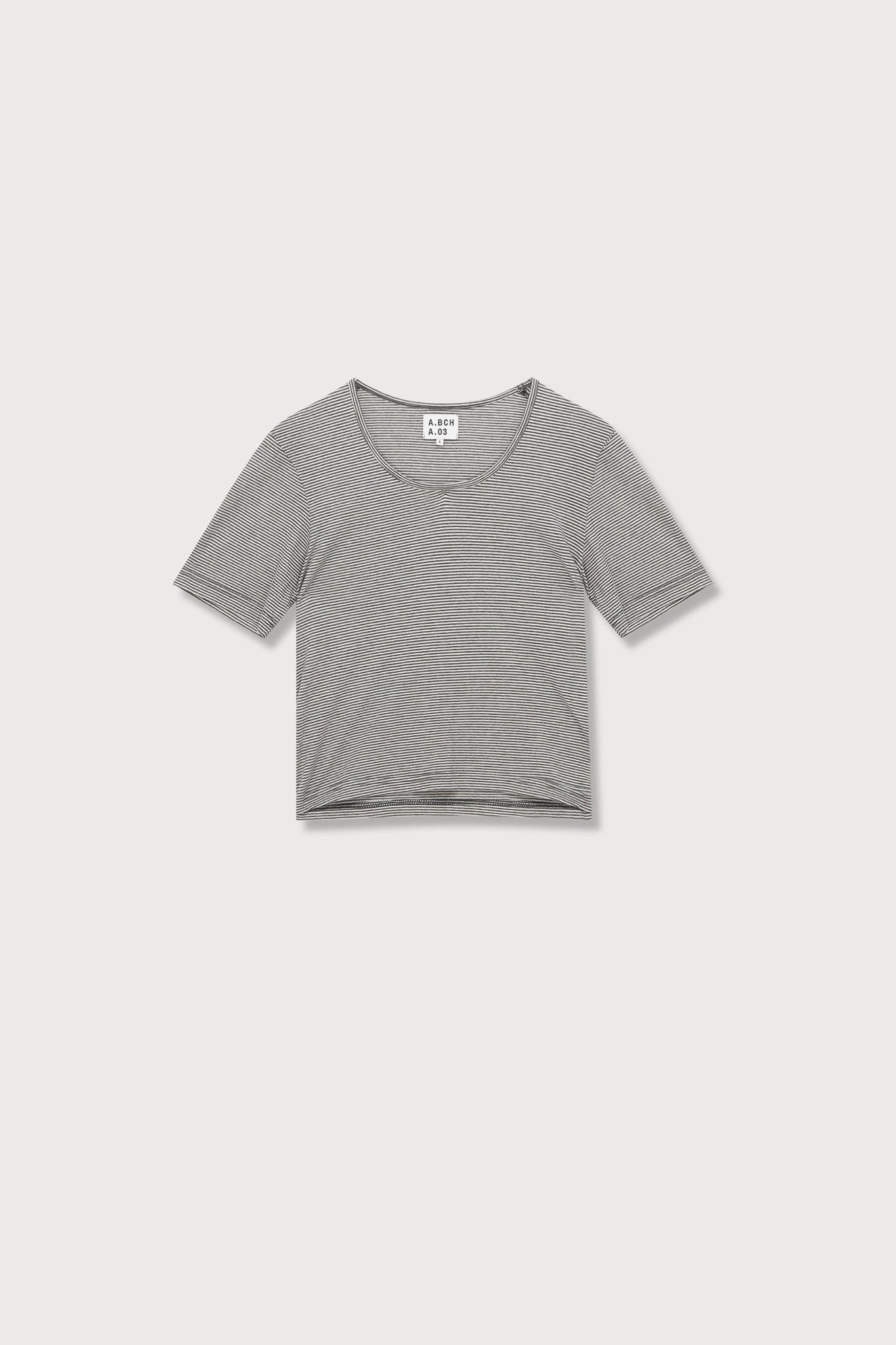 A.BCH A.03 Charcoal Stripe Fine T-Shirt in Organic Cotton