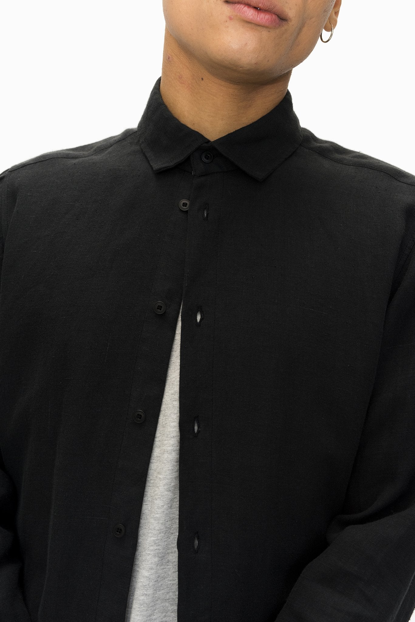 A.BCH A.04 Black Long Sleeve Button Up Shirt in Organic Linen