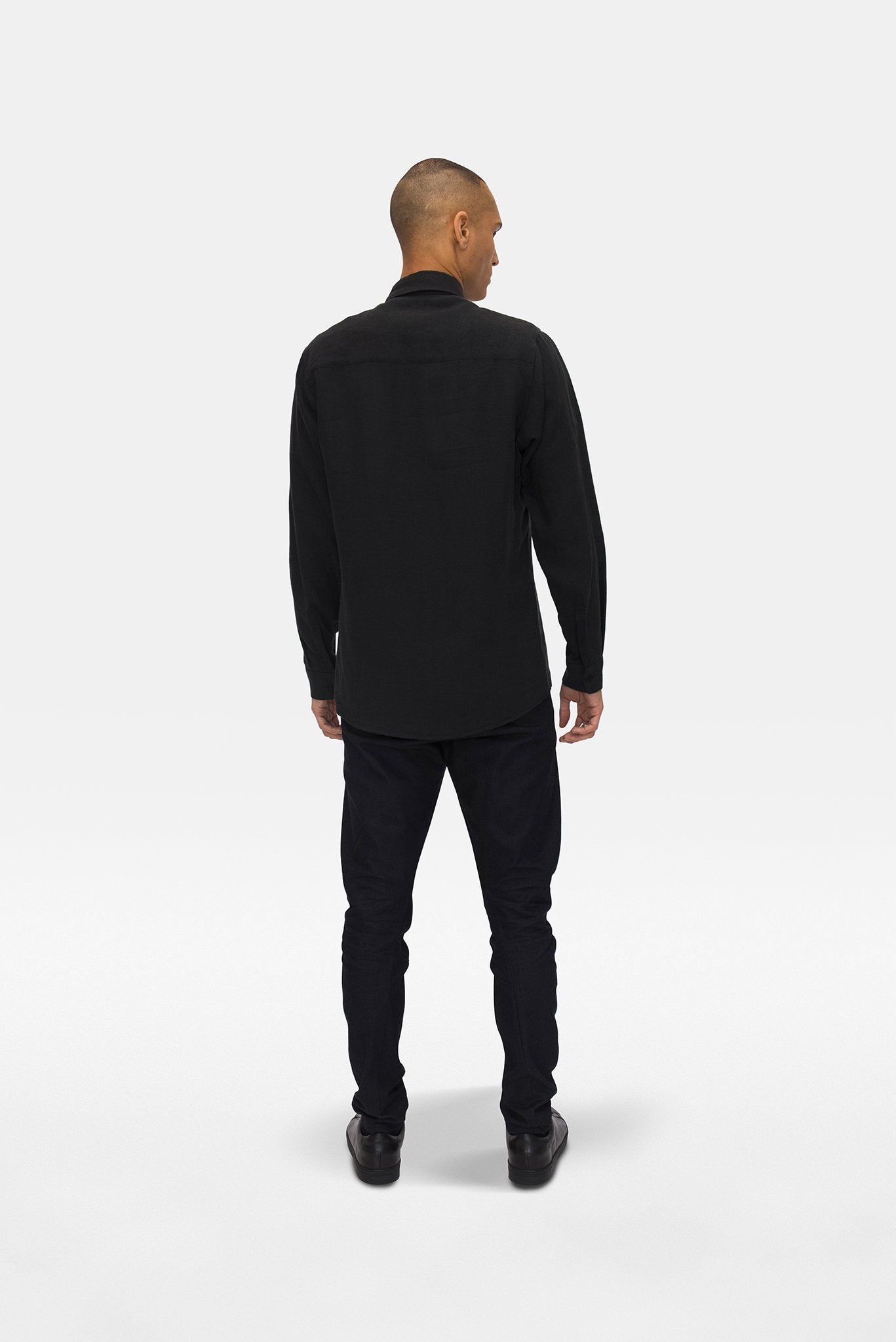 A.BCH A.04 Black Long Sleeve Button Up Shirt in Organic Linen