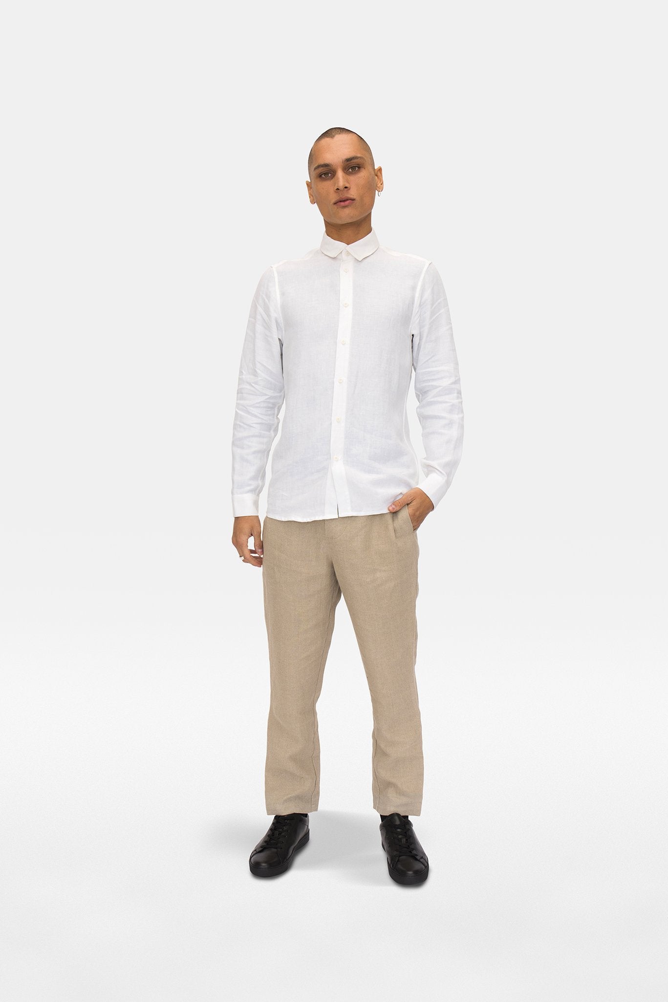 A.BCH A.04 White Long Sleeve Button Up Shirt in Organic Linen