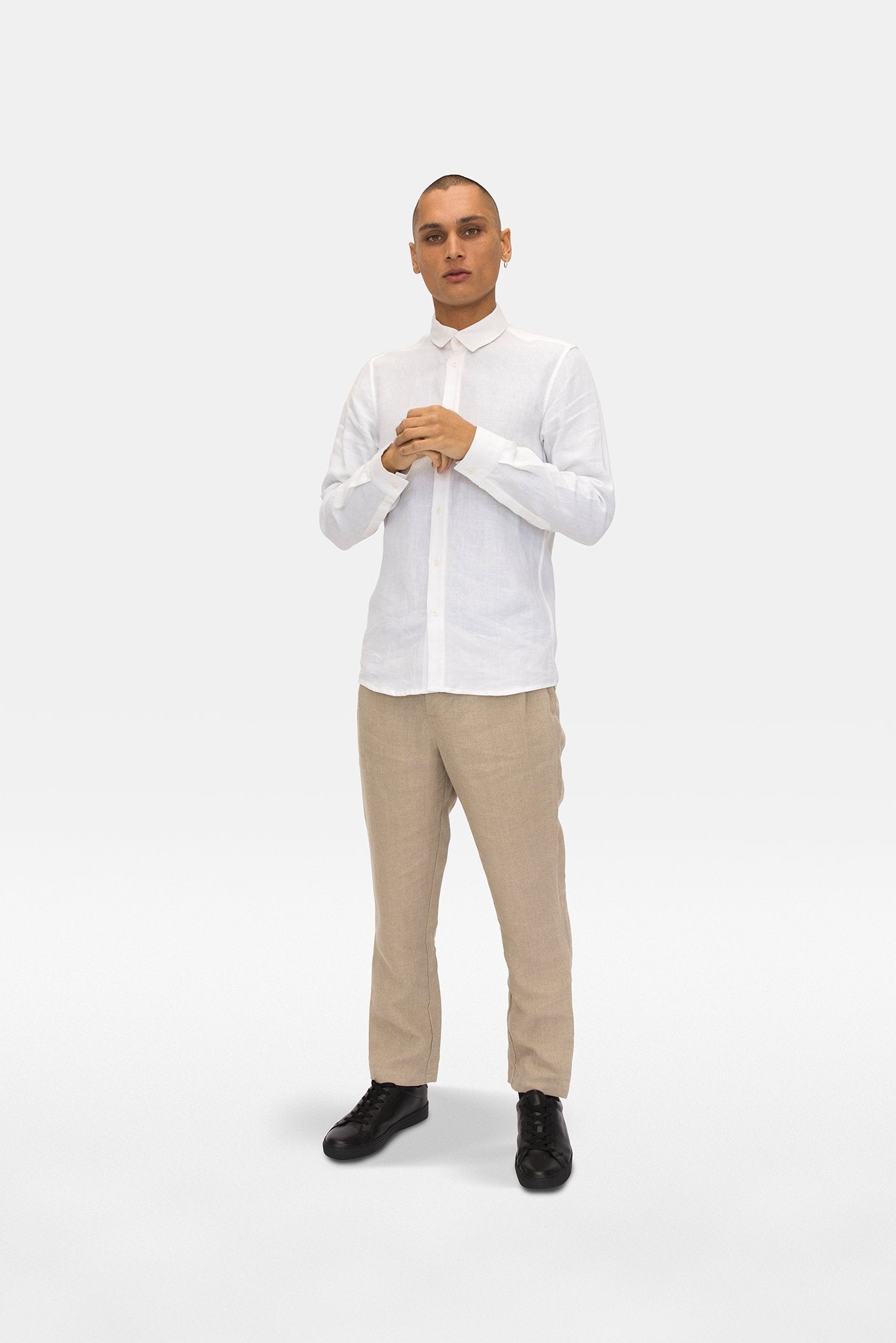 A.BCH A.04 White Long Sleeve Button Up Shirt in Organic Linen