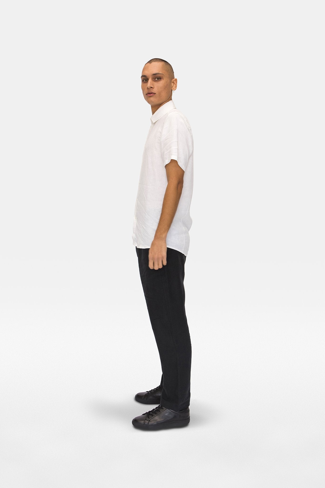 A.BCH A.04 White Short Sleeve Button Up Shirt in Organic Linen
