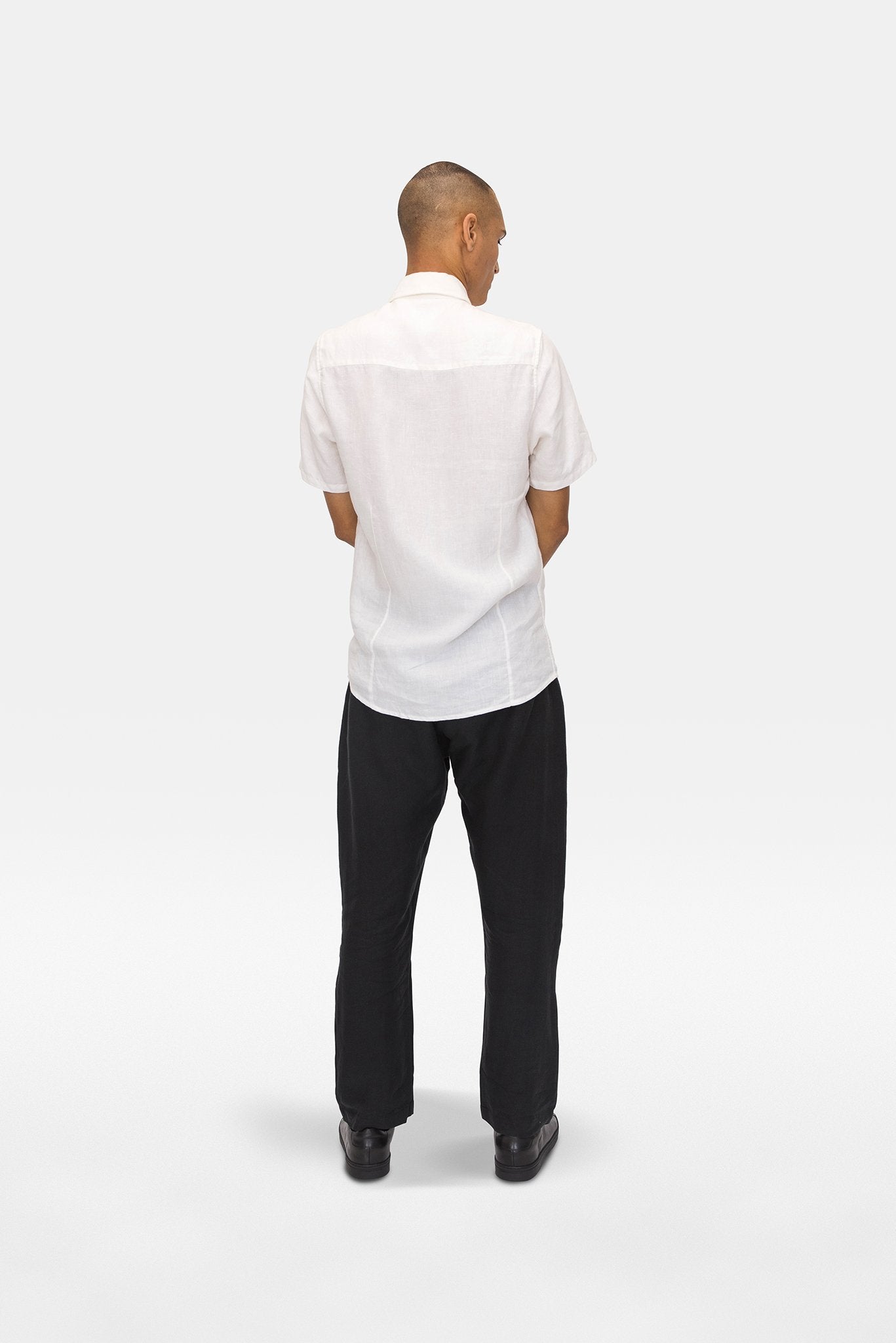 A.BCH A.04 White Short Sleeve Button Up Shirt in Organic Linen