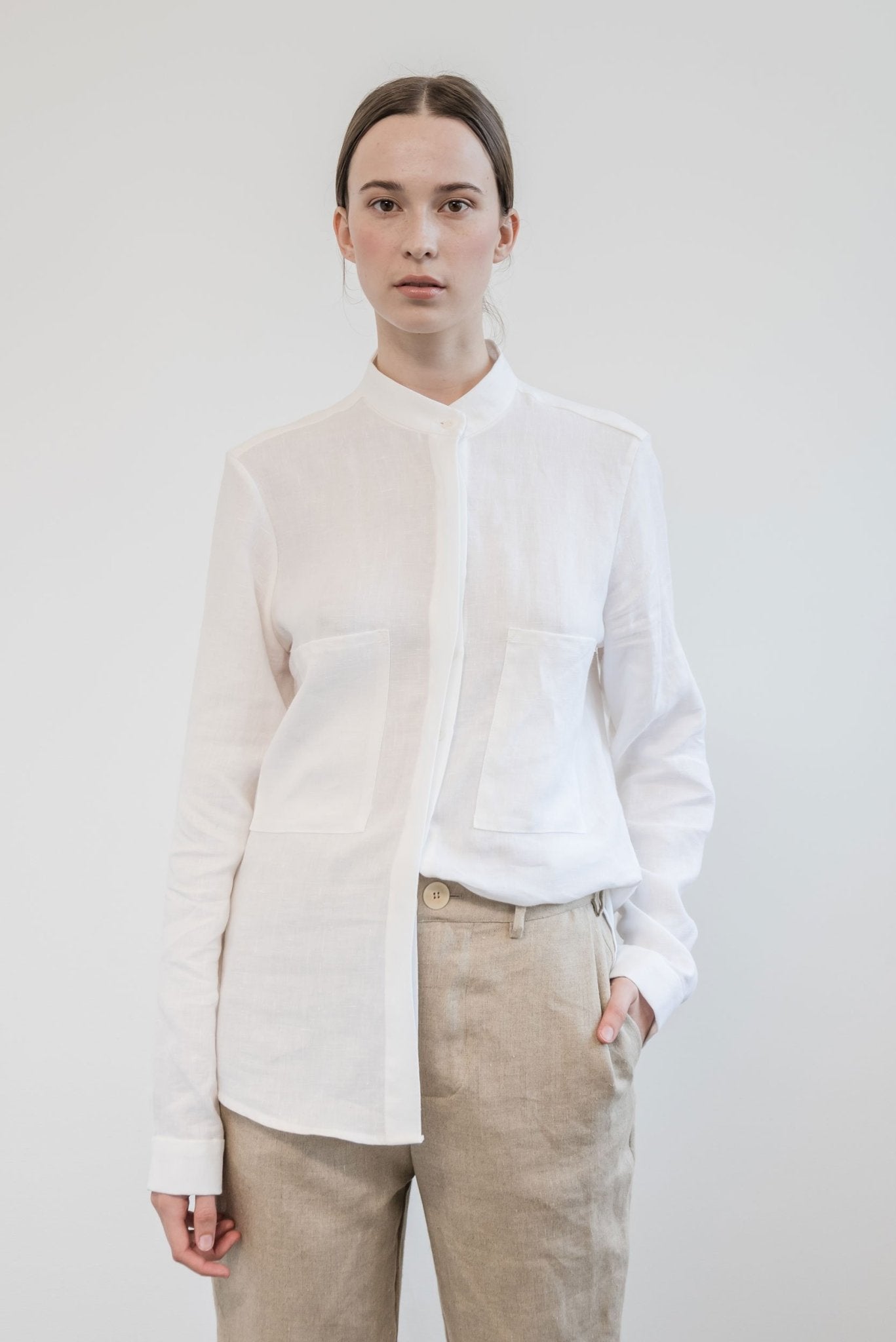 A.BCH A.05 White Button Up Shirt in Organic Linen