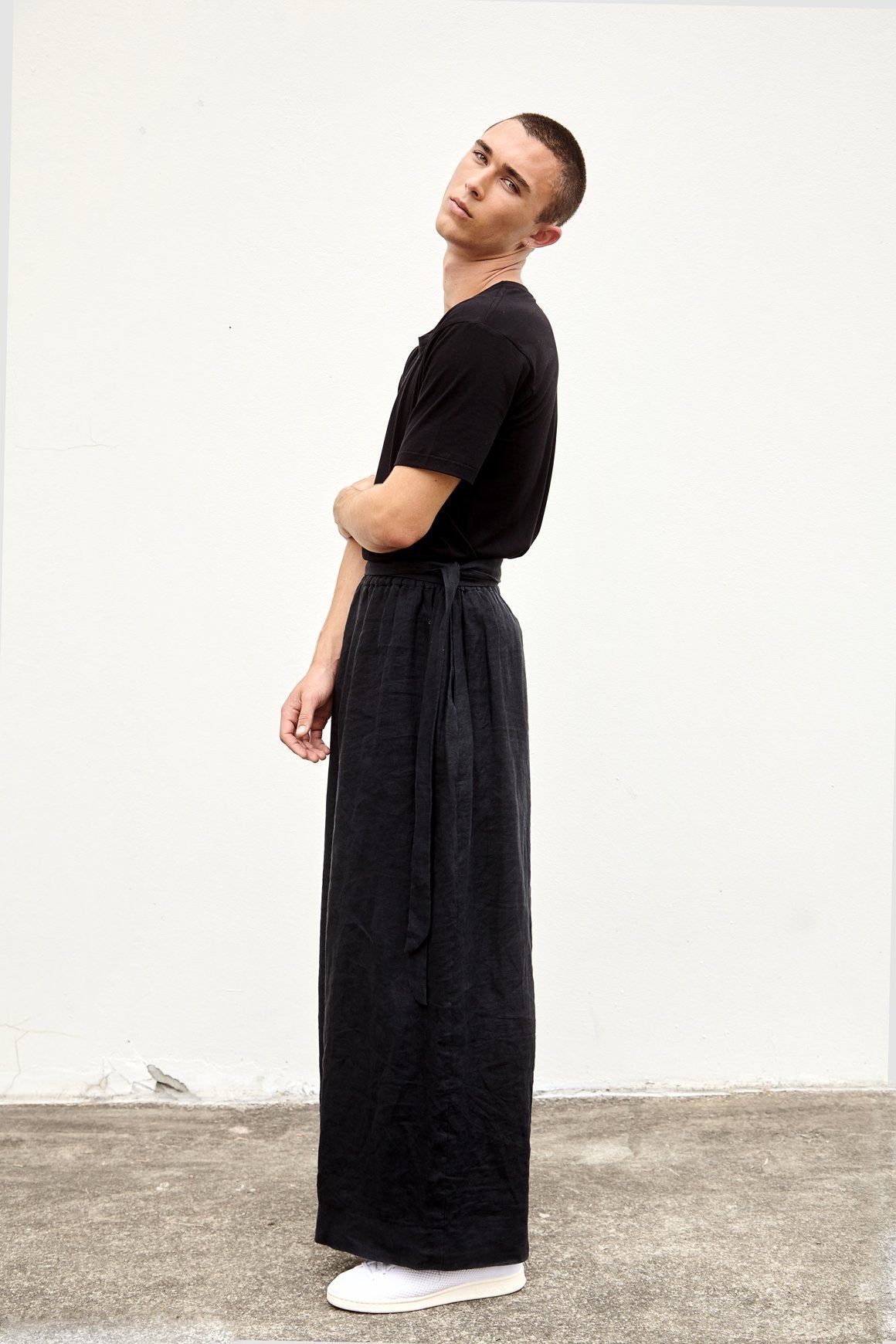 A.BCH A.10 Black Palazzo Trousers in Organic Linen