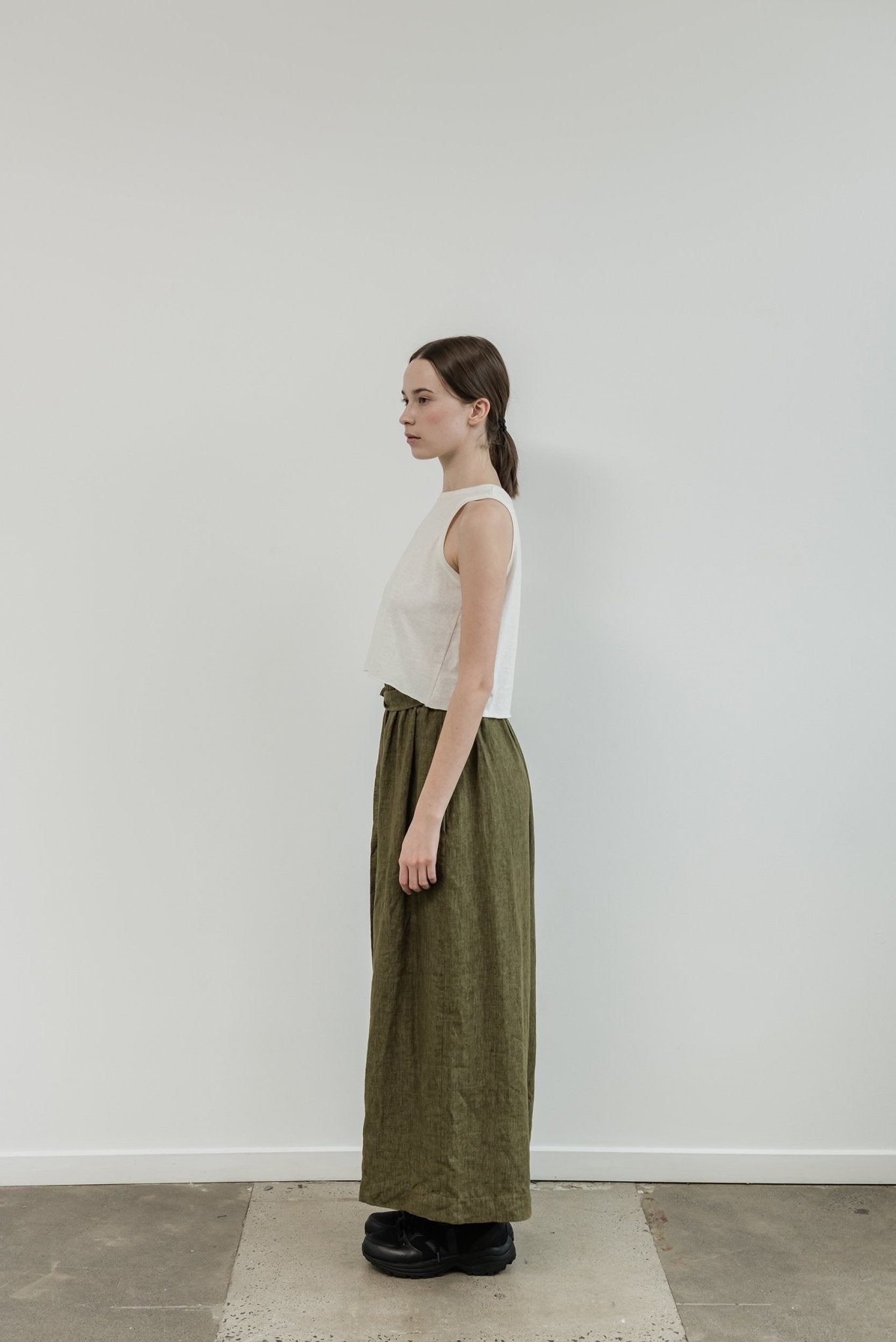 A.BCH A.10 Olive Palazzo Trousers in Organic Linen