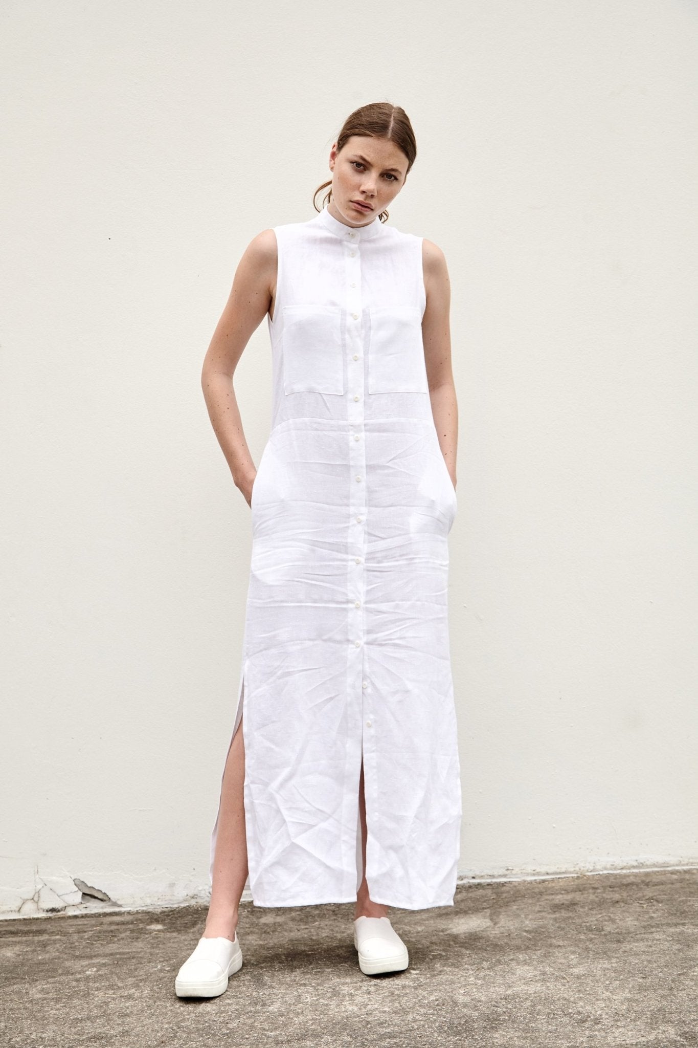 A.BCH A.12 White Long Dress in Organic Linen