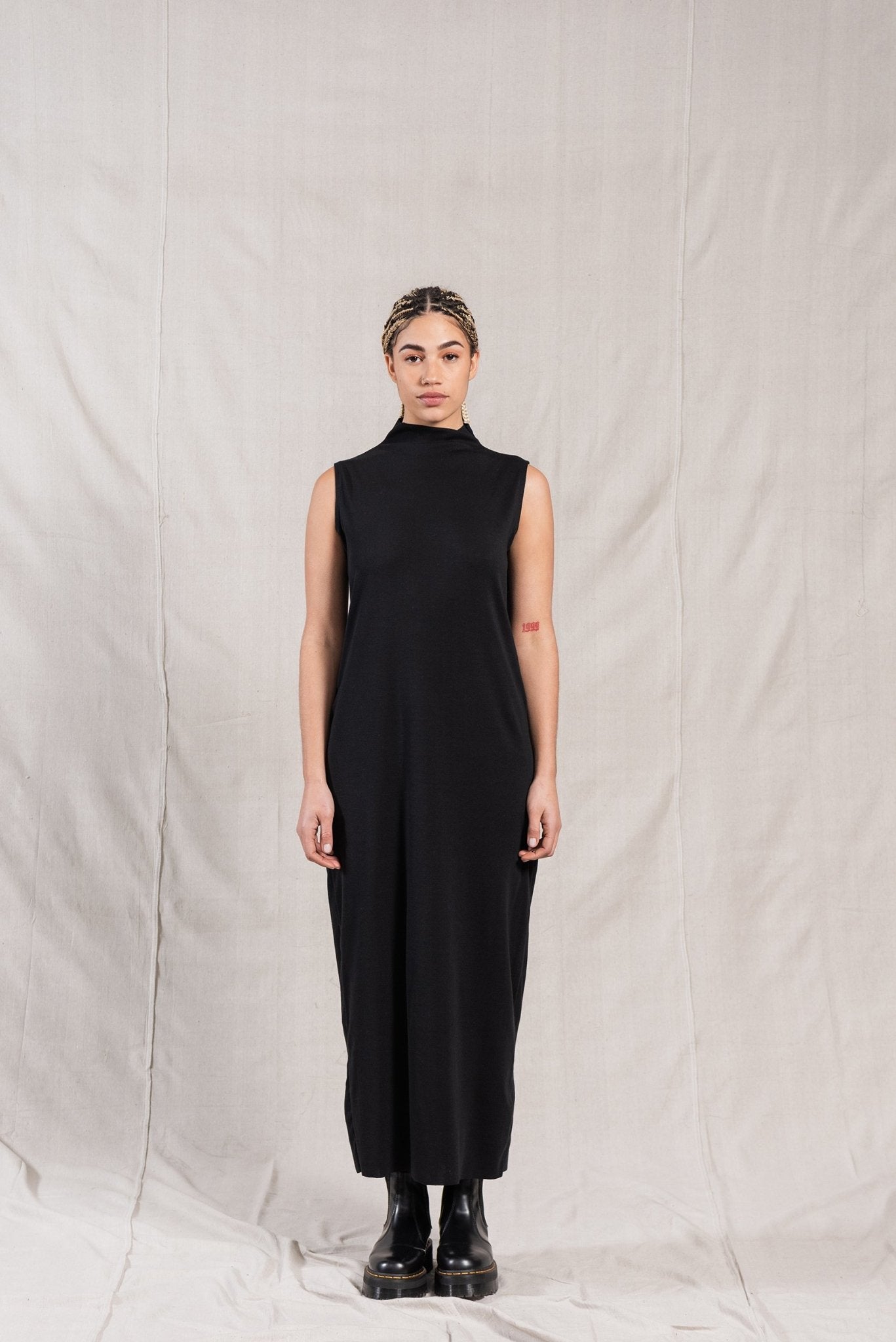 A.BCH A.14 Black Sleeveless Skivvy Dress in Organic Cotton Rib